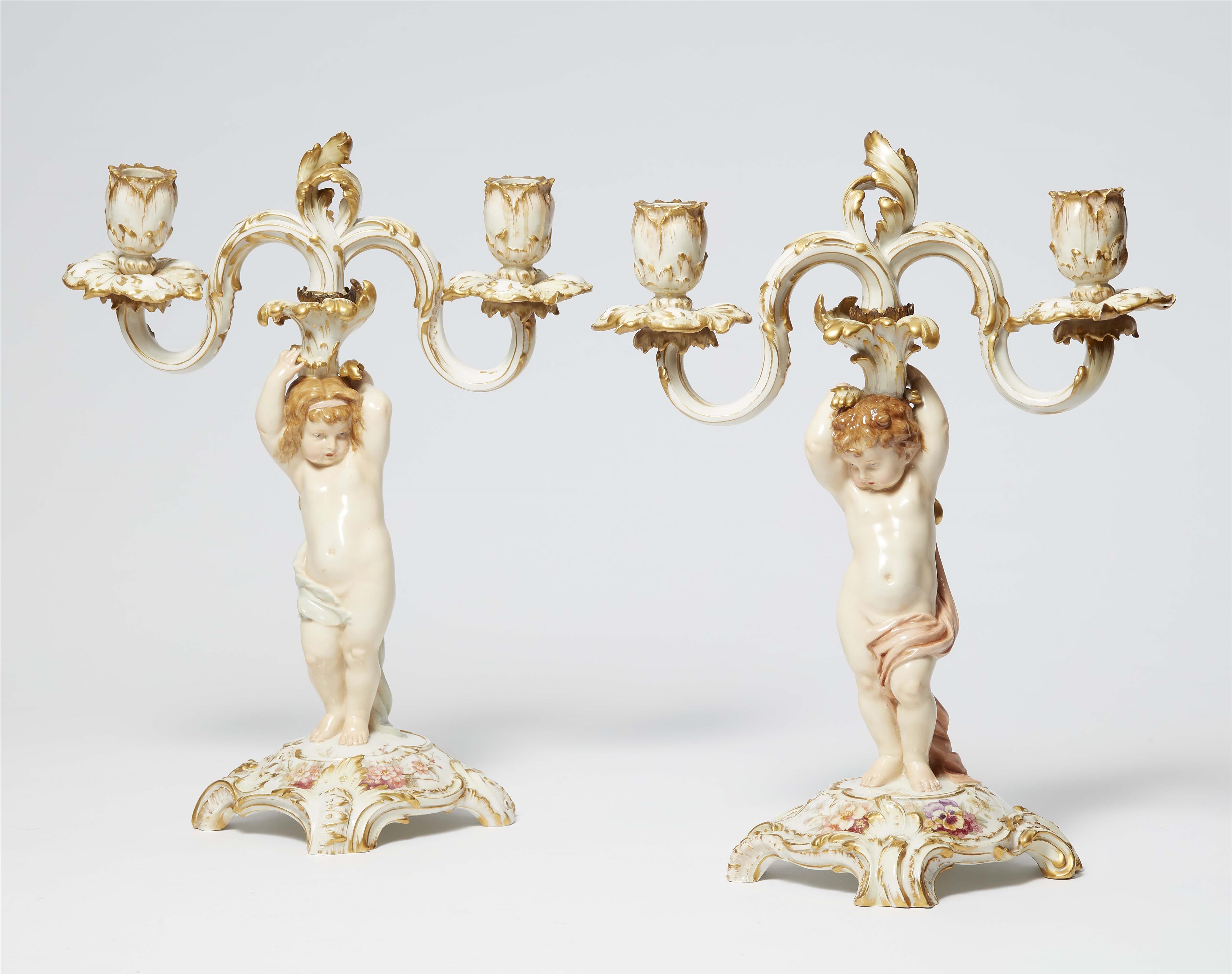 A pair of Berlin KPM porcelain candlesticks with "weichmalerei" - image-1