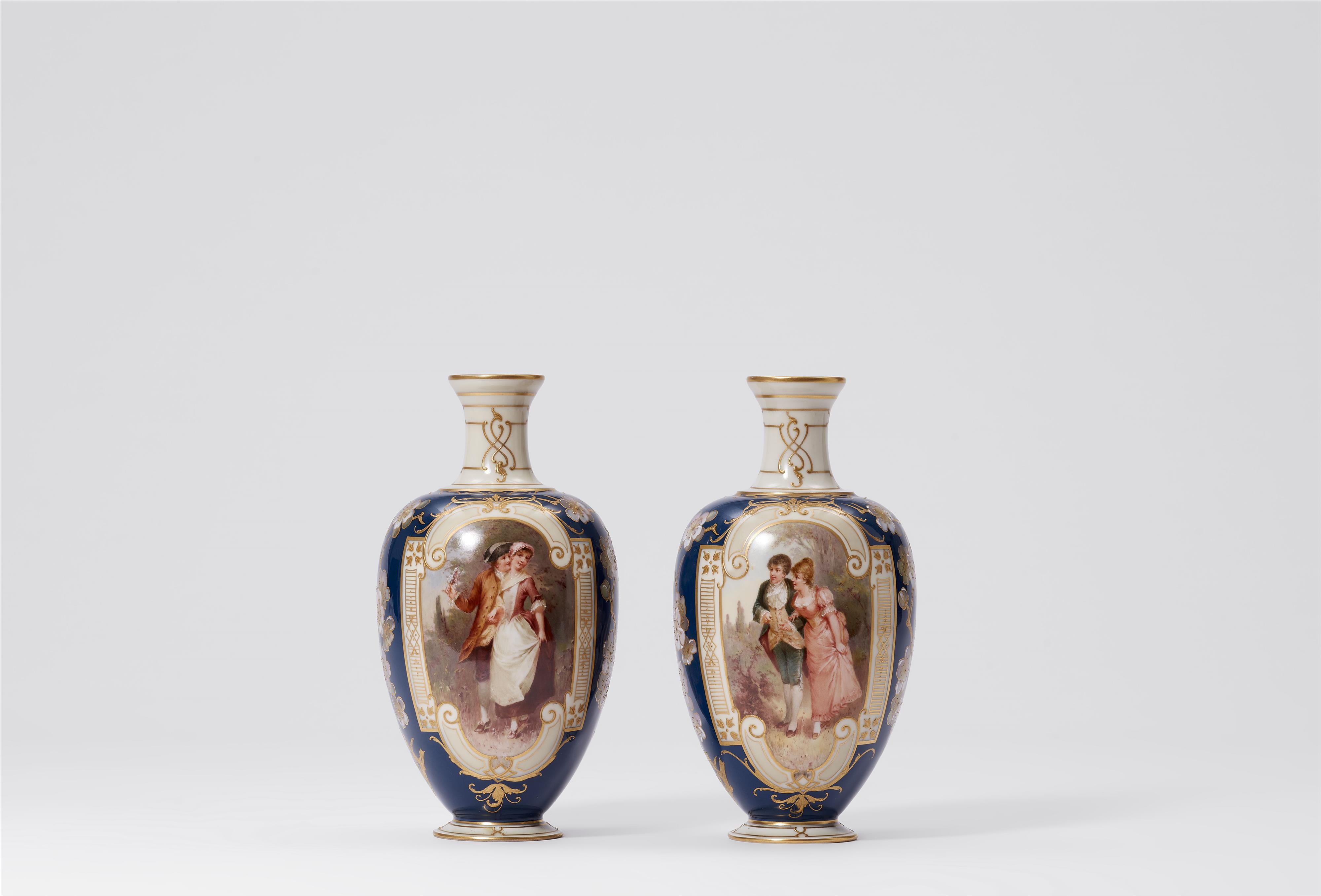 A pair of Berlin KPM porcelain vases with courtly couples - image-1