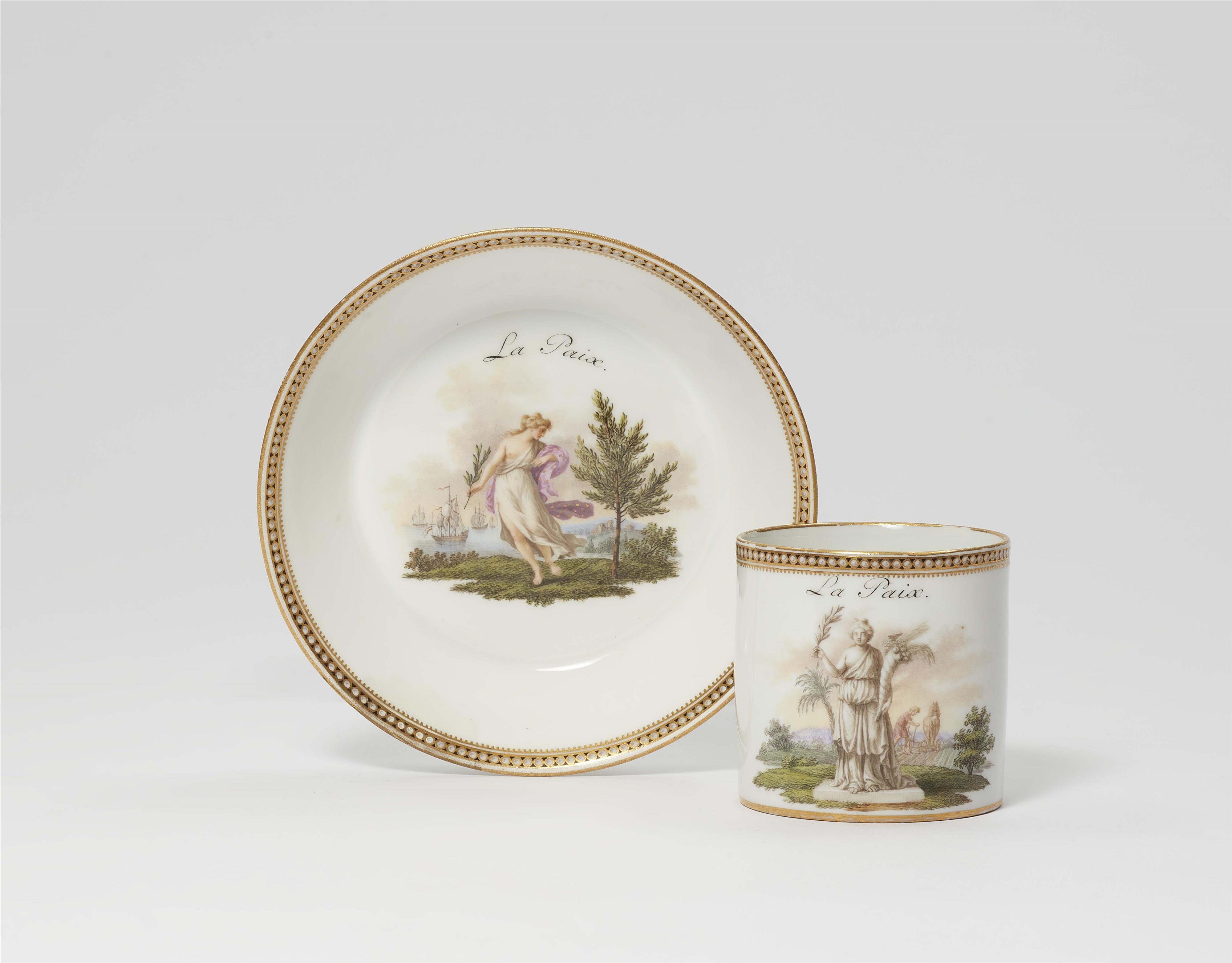 A Neoclassical Meissen porcelain cup and saucer "La Paix" - image-1