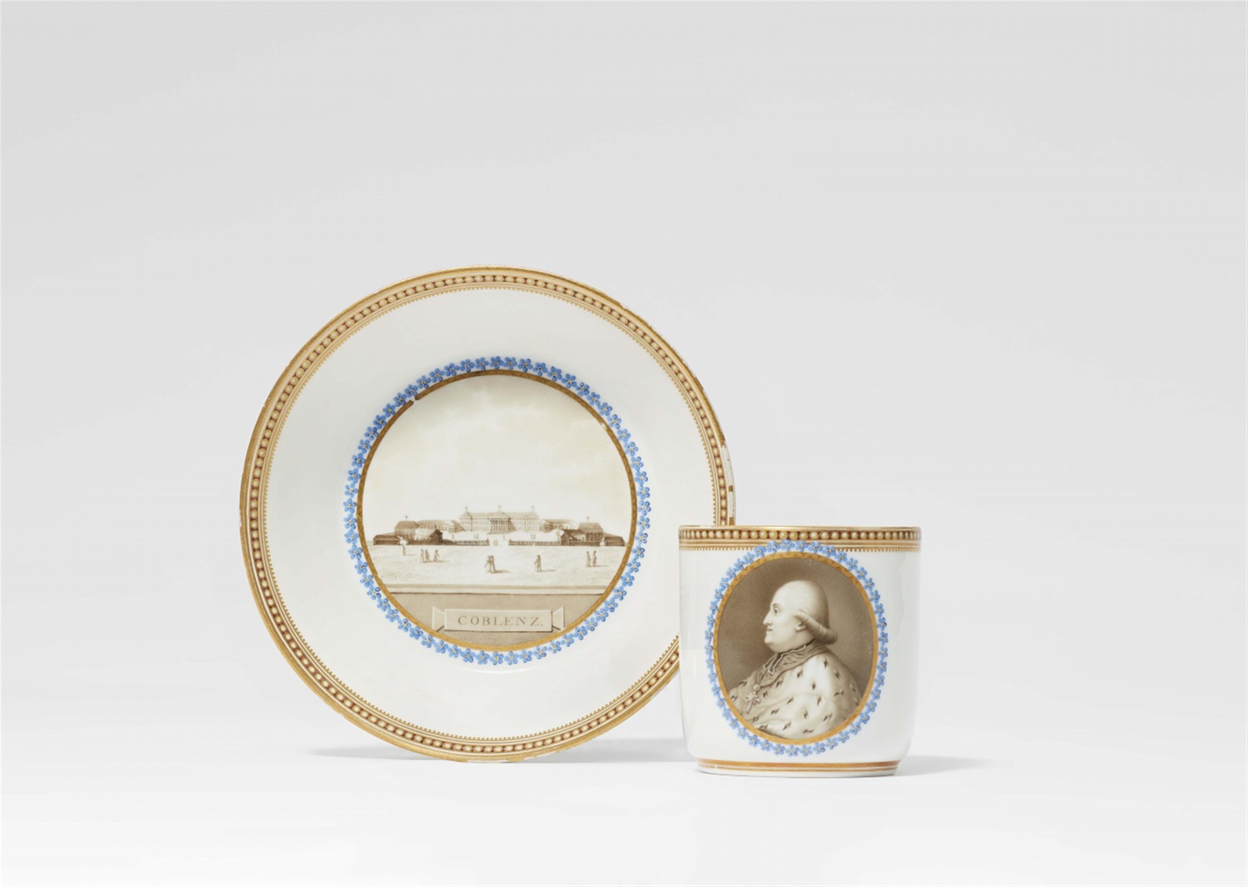 A Meissen porcelain cup and saucer commemorating  the completion of the Prince Elector's palace in Koblenz - image-1