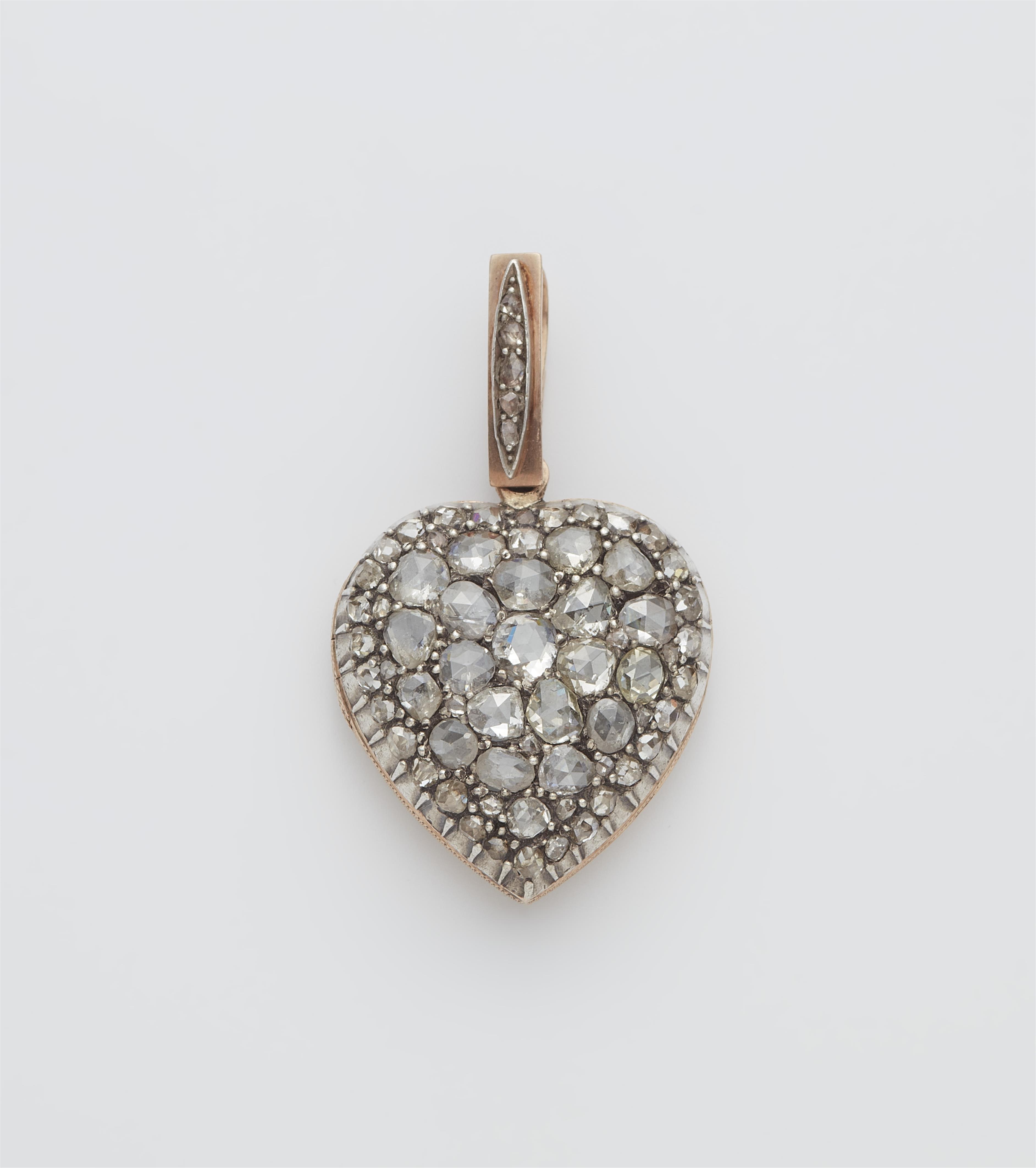 A Victorian 14k red gold, silver and rose-cut diamond heart medaillon. - image-1