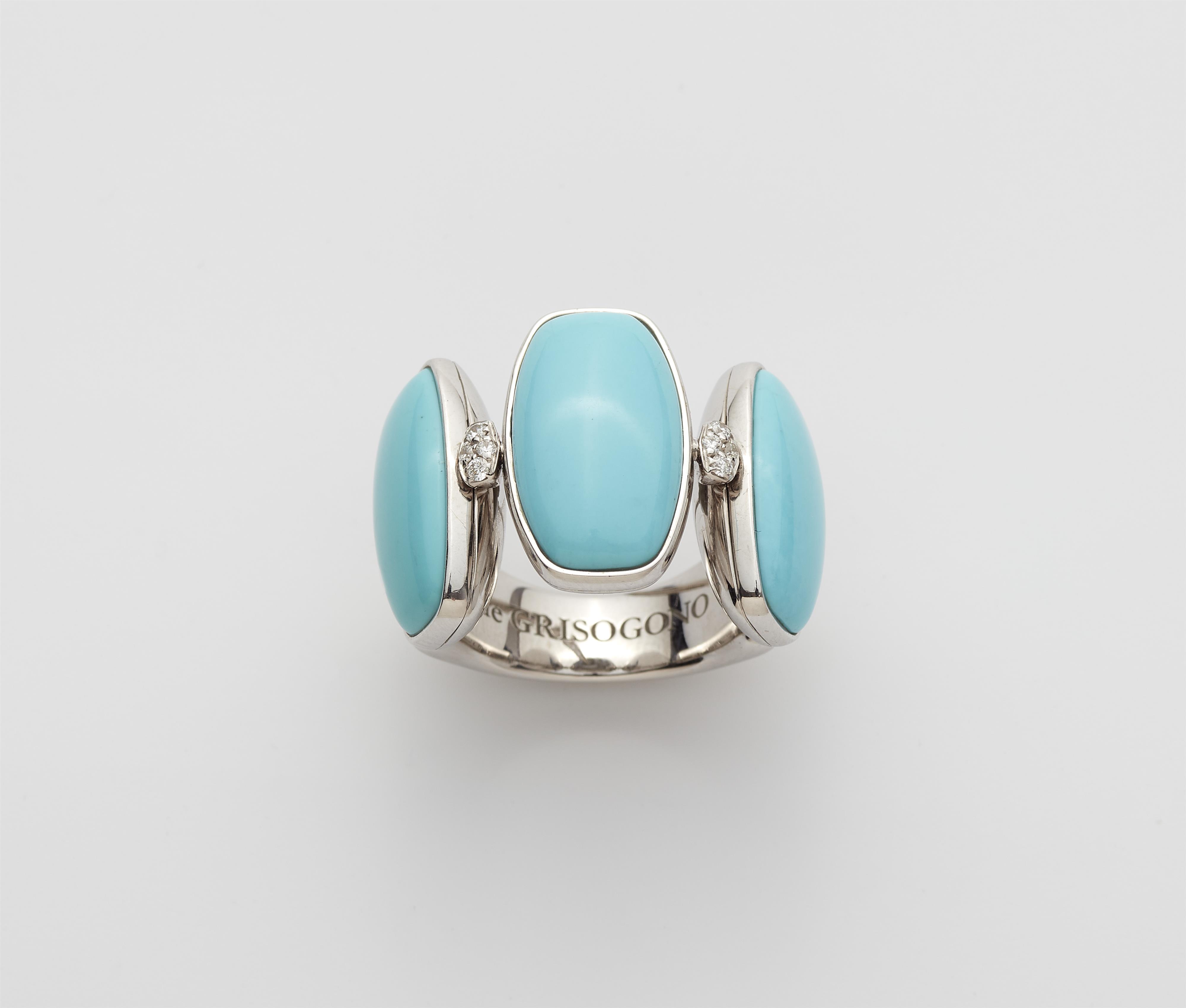 An 18k white gold diamond and turquoise "Zucchero" ring. - image-1