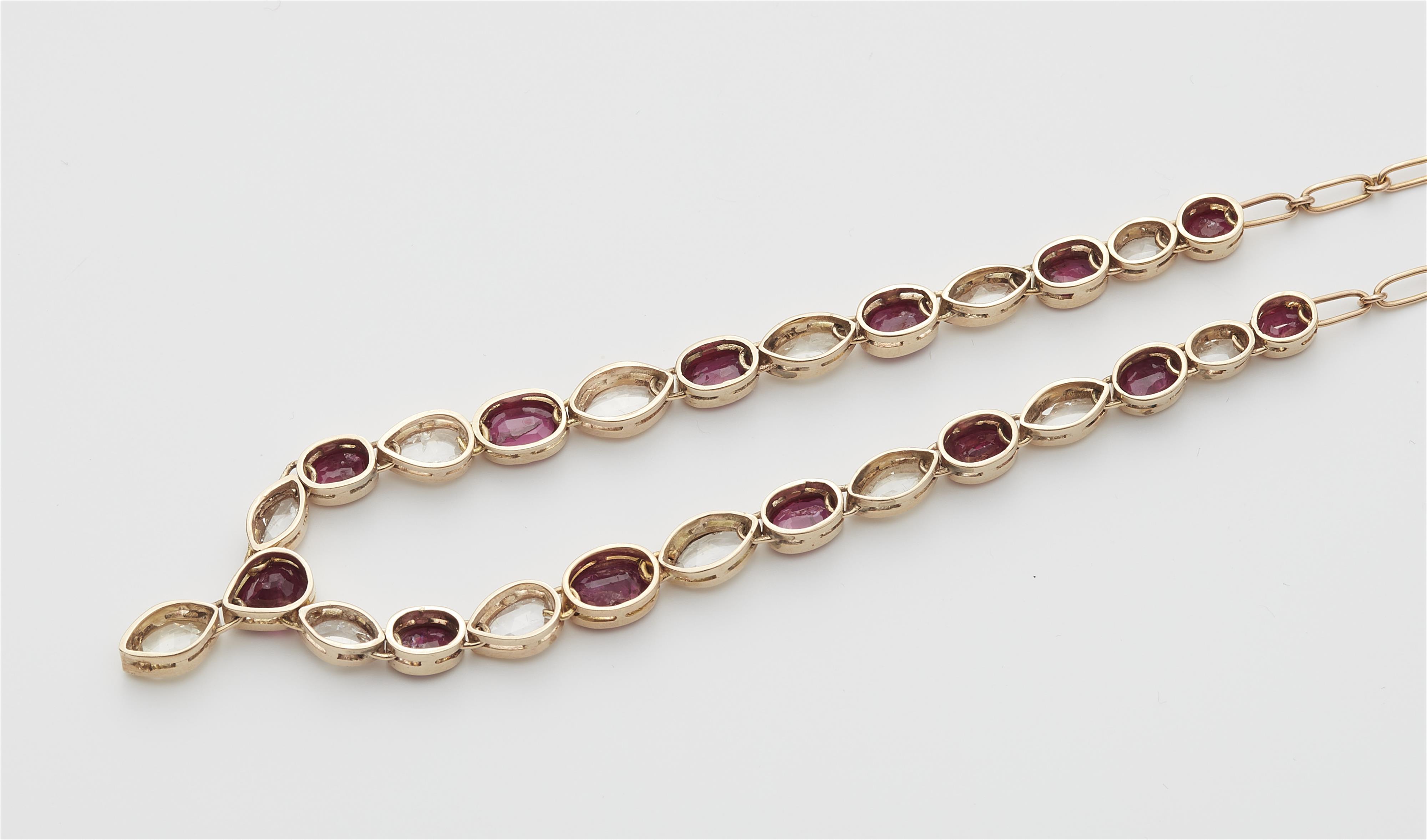 A 14k rose gold ruby and diamond necklace. - image-2