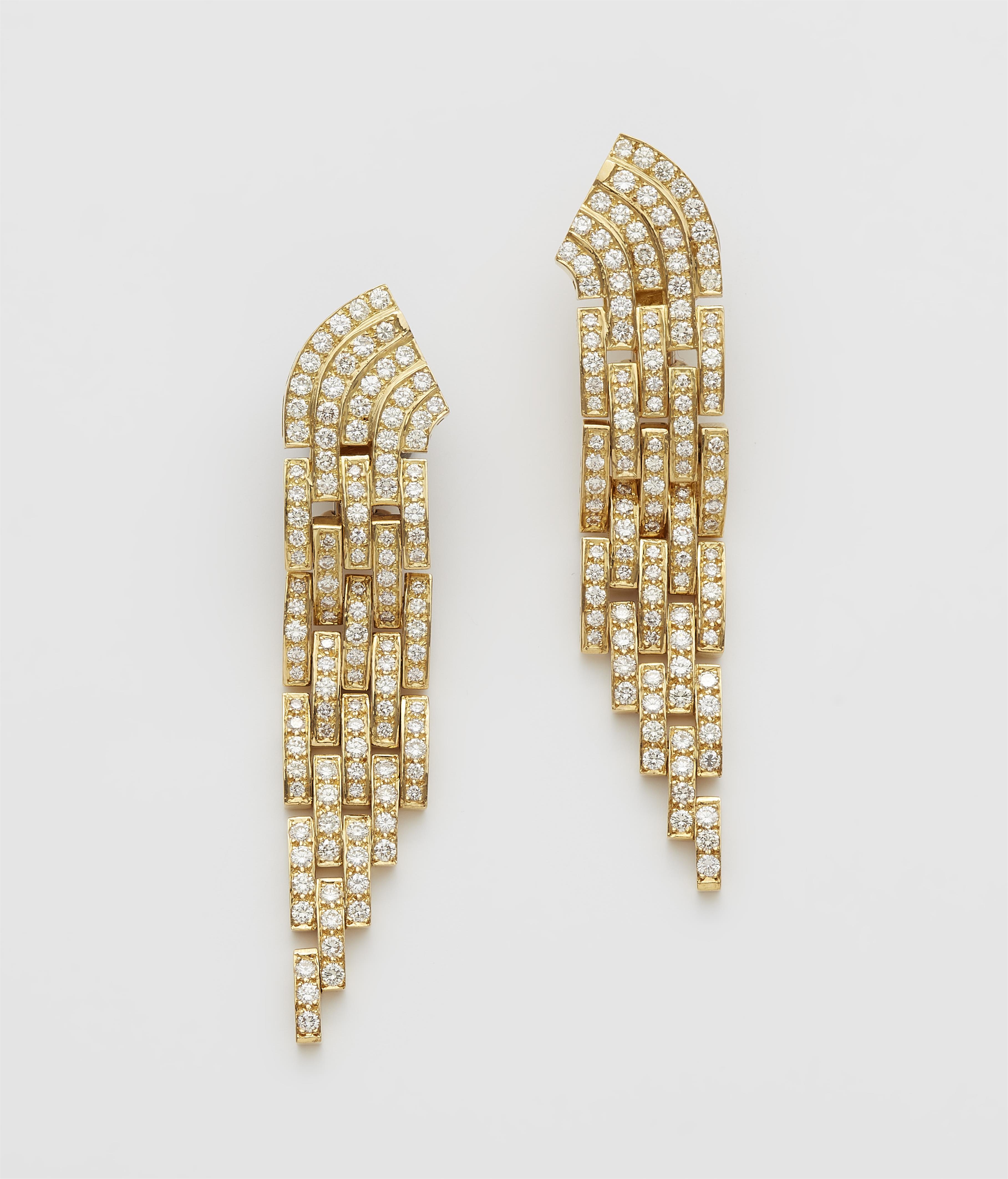 A pair of 18k yellow gold and diamond waterfall clip earrings. - image-1