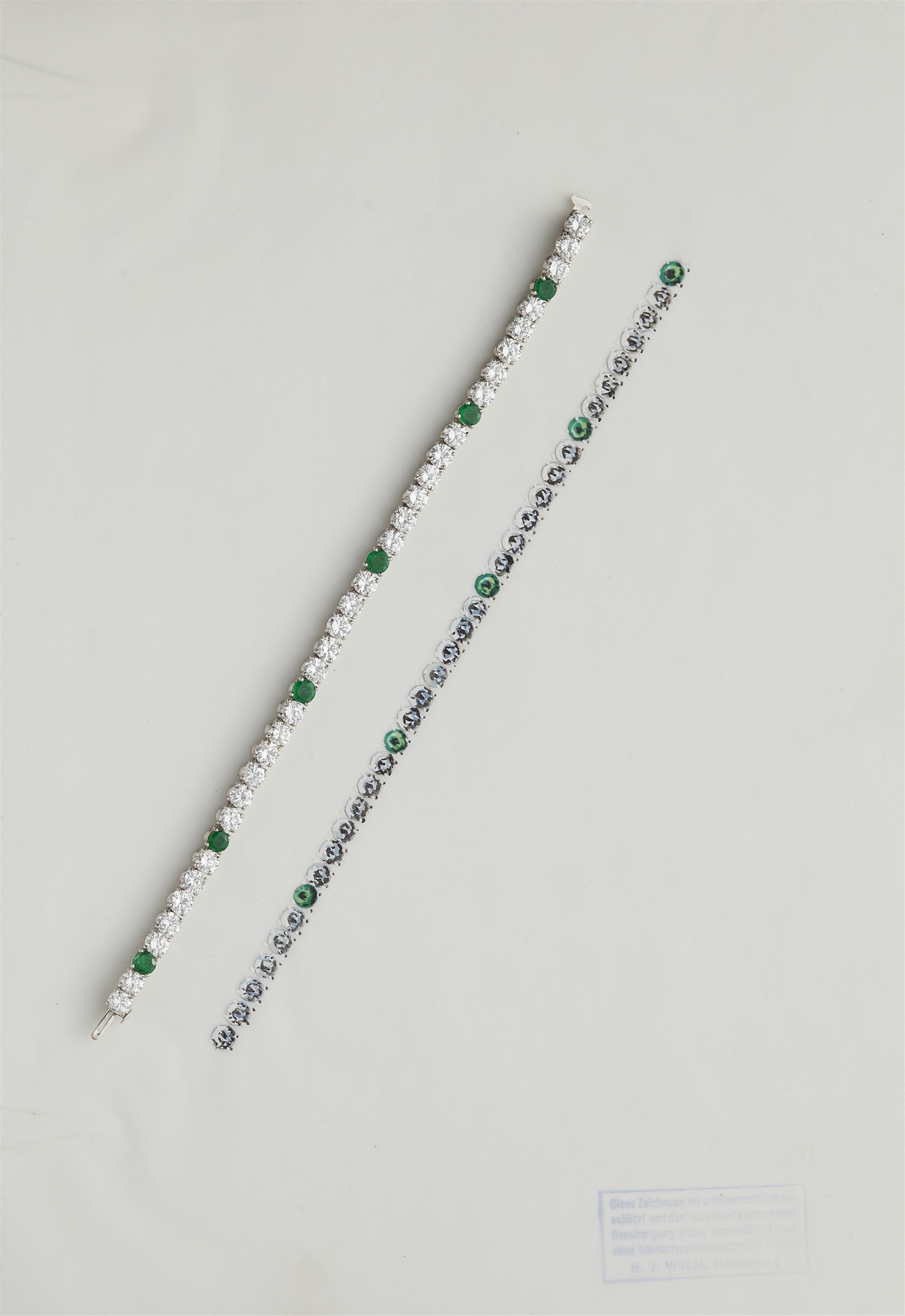 A platinum diamond and emerald rivière bracelet. - image-2