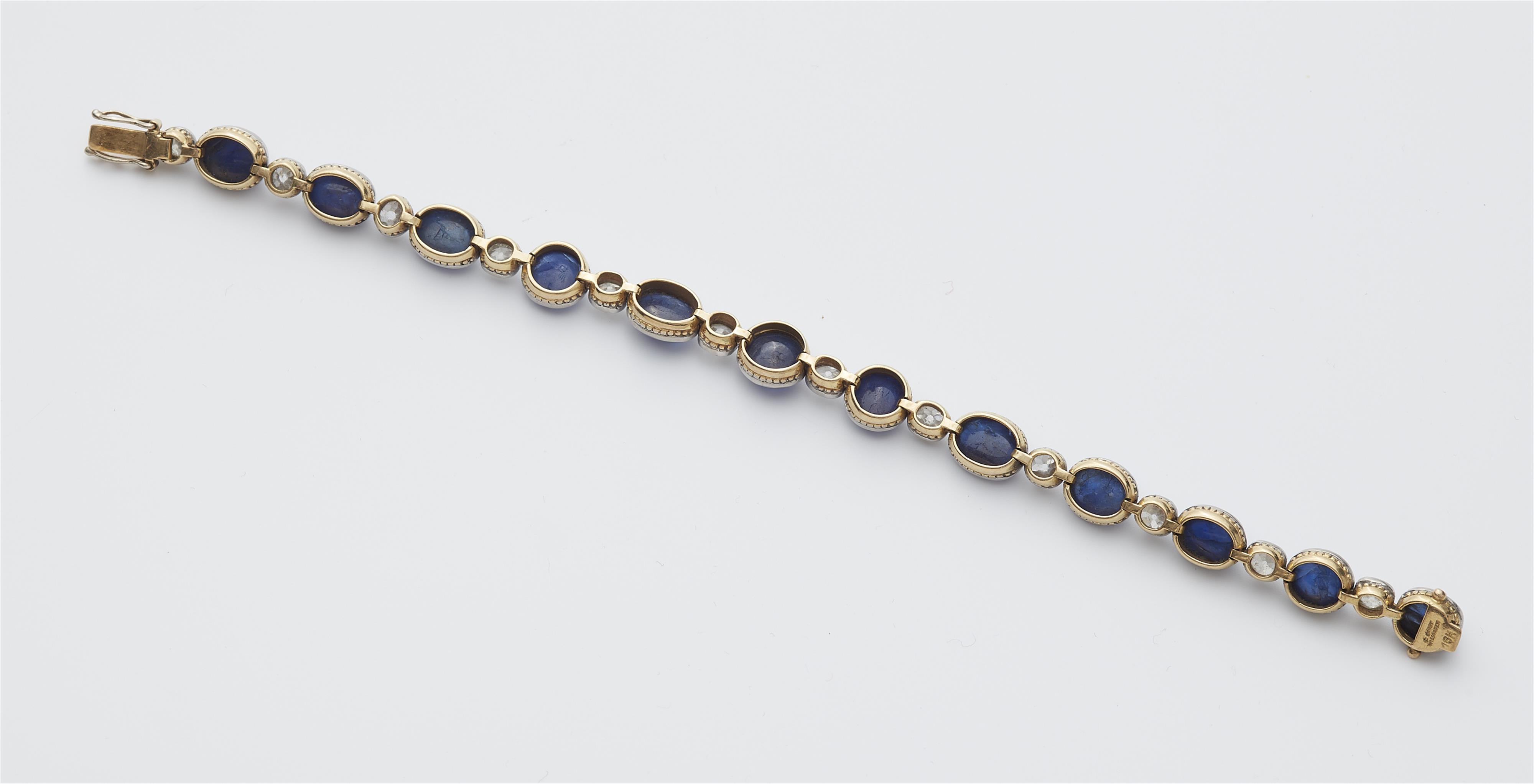 A German Belle Epoque 18k gold diamond and sapphire cabochon bracelet. - image-2