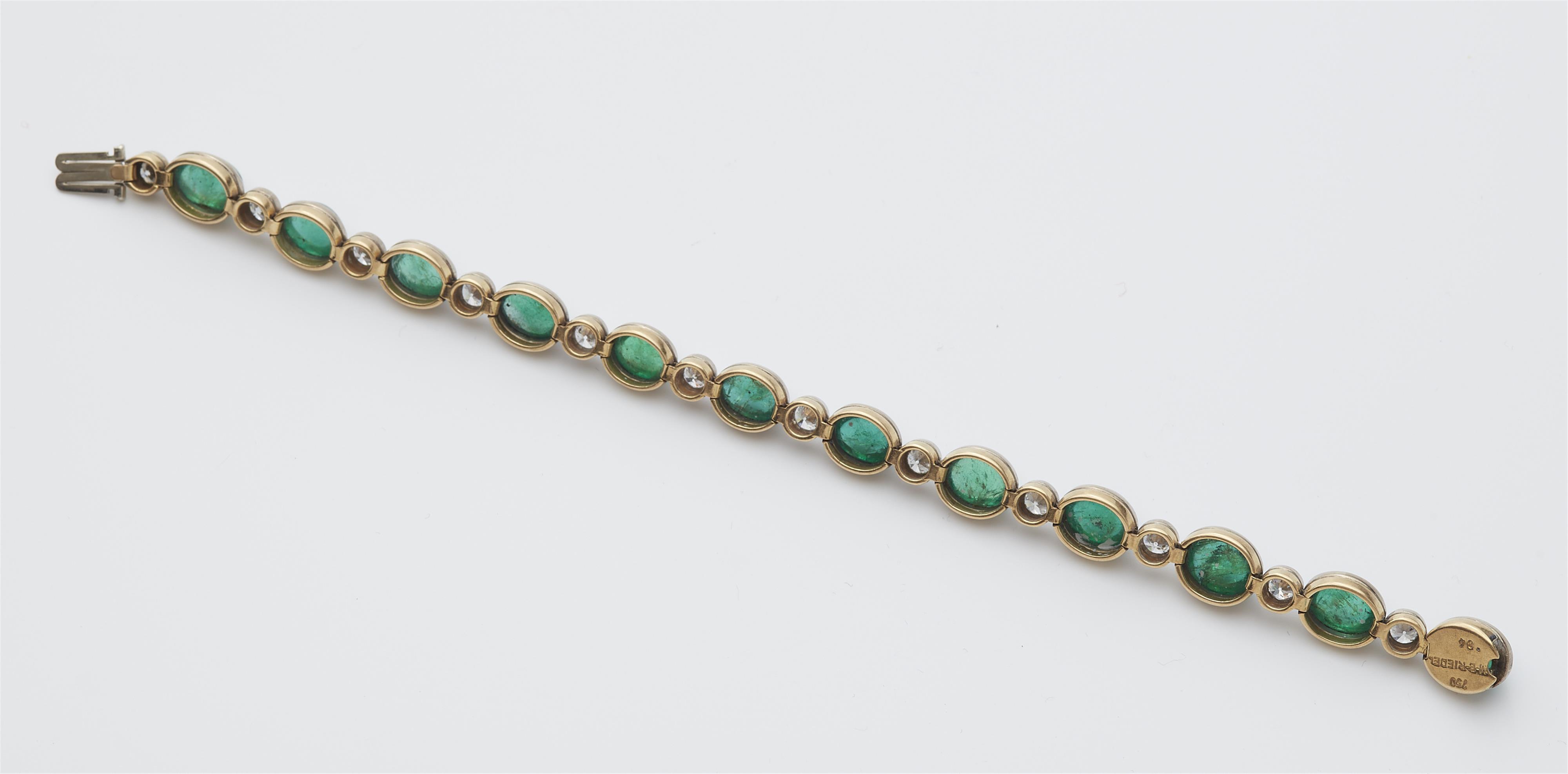 A German 18k gold diamond and emerald cabochon bracelet. - image-2