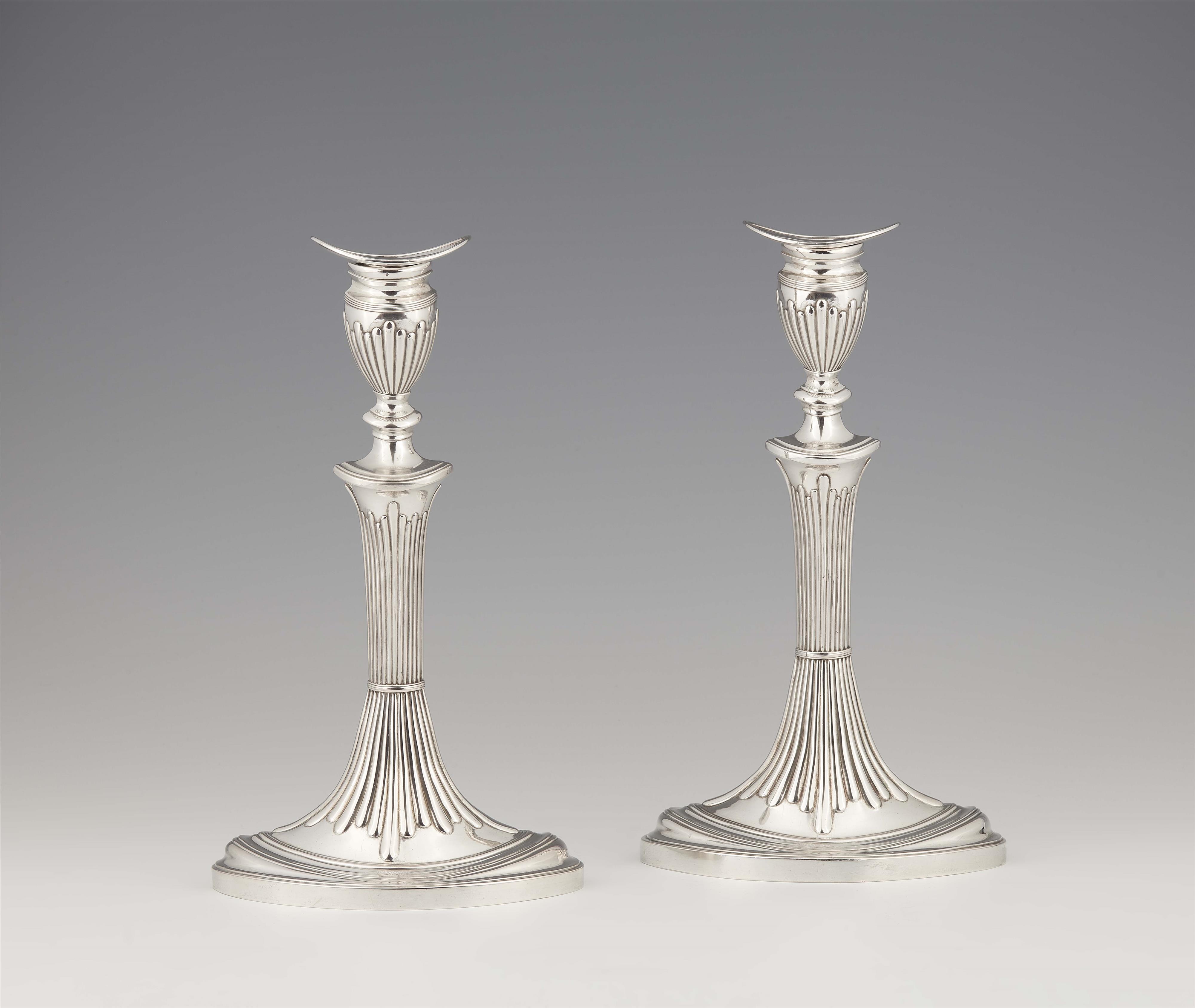 A pair of Neoclassical Hamburg silver candlesticks - image-1