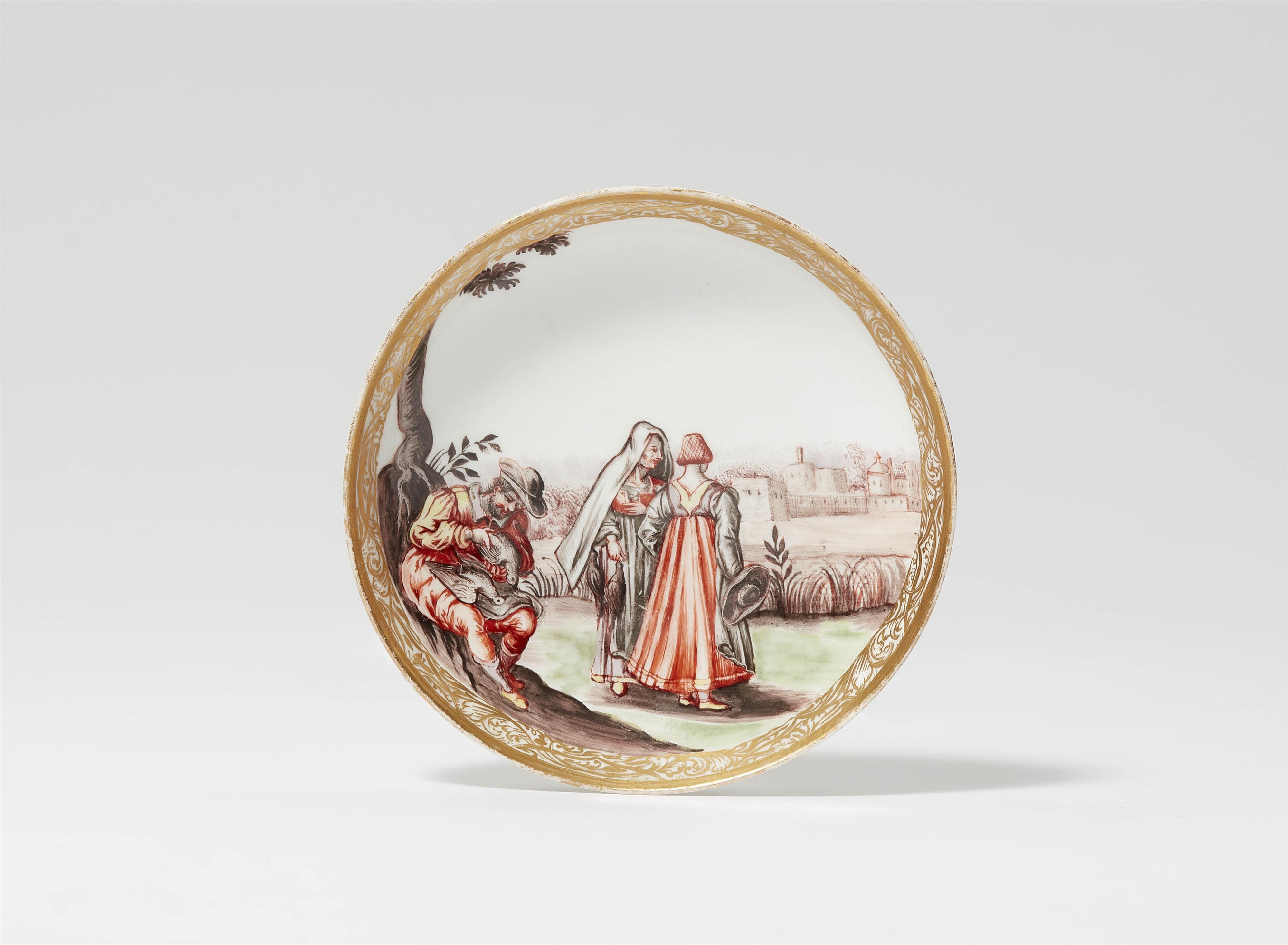 A Meissen porcelain saucer with "hausmaler" decor - image-1
