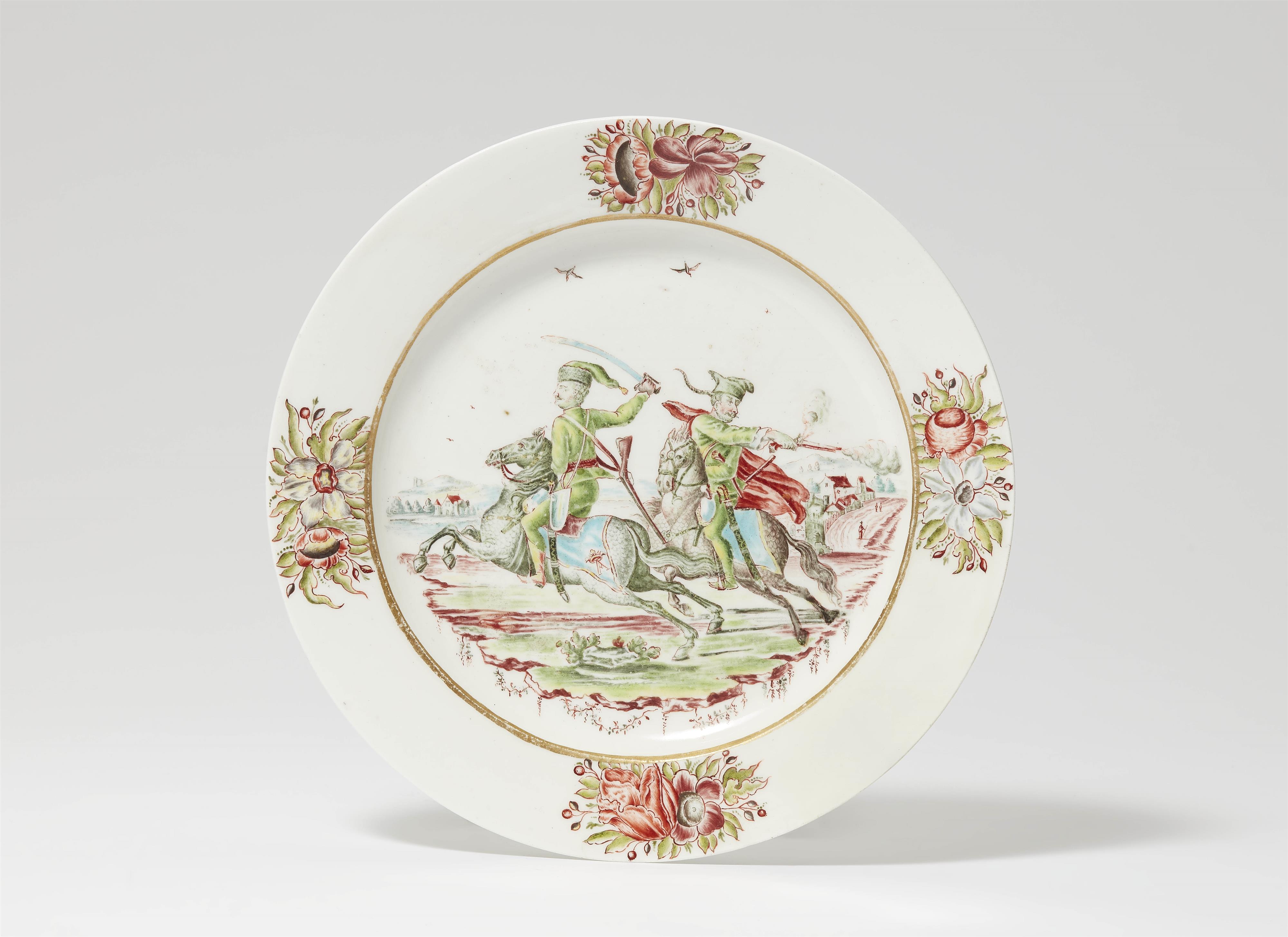 A Meissen porcelain plate with hussars - image-1