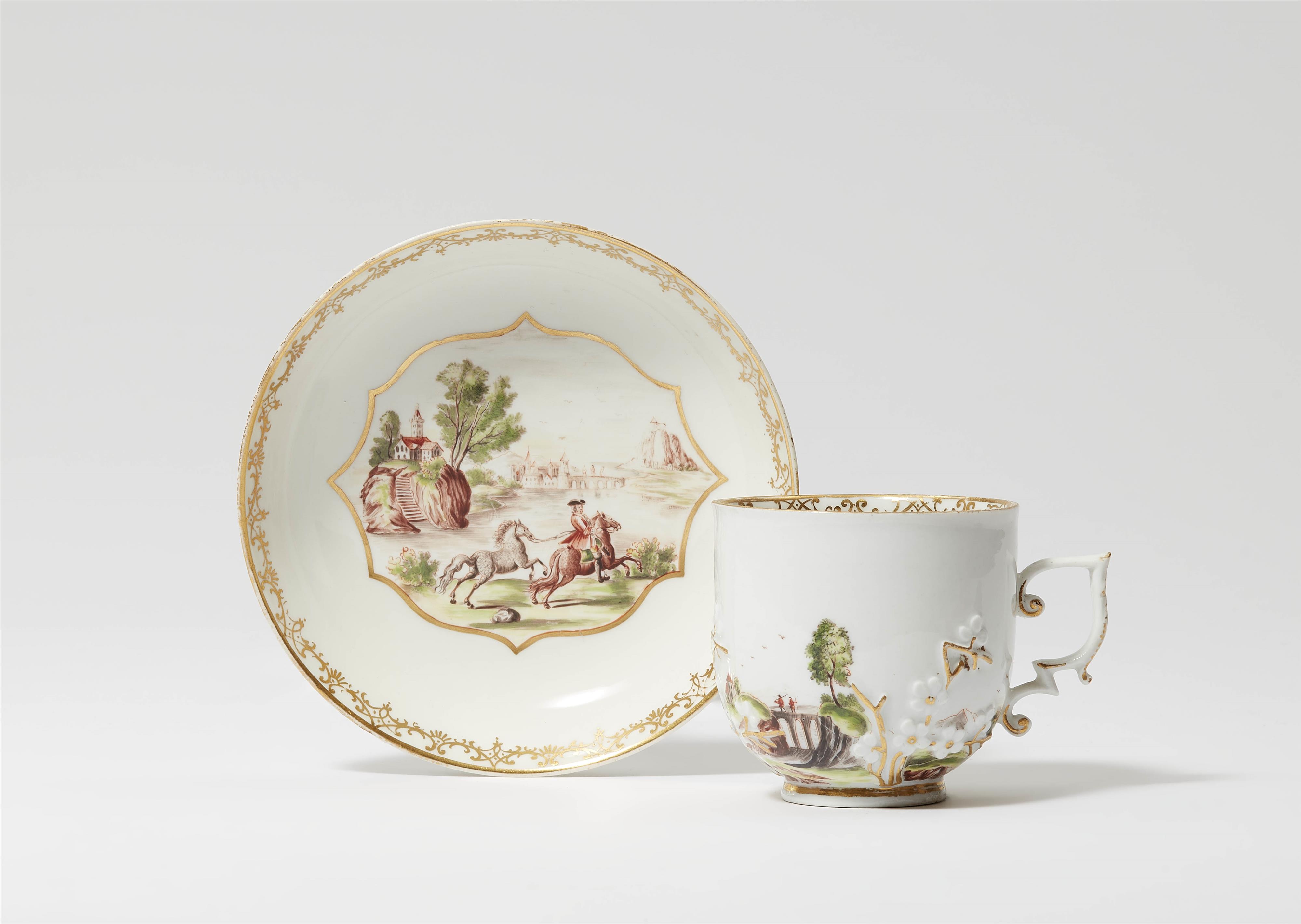 A Meissen porcelain cup and saucer with "hausmaler" decor - image-1