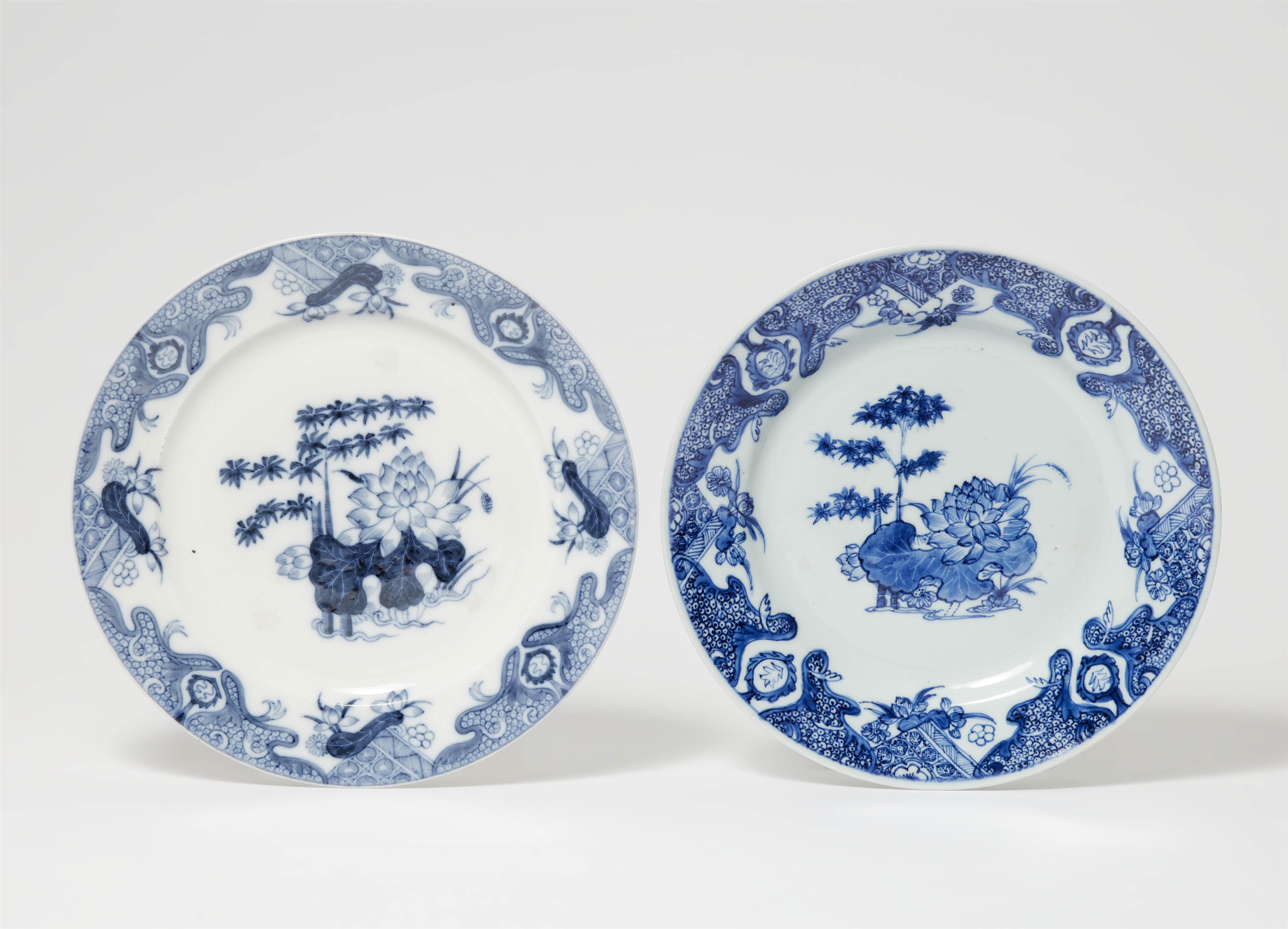 Two Meissen porcelain plates with bamboo and lotus decor - image-1