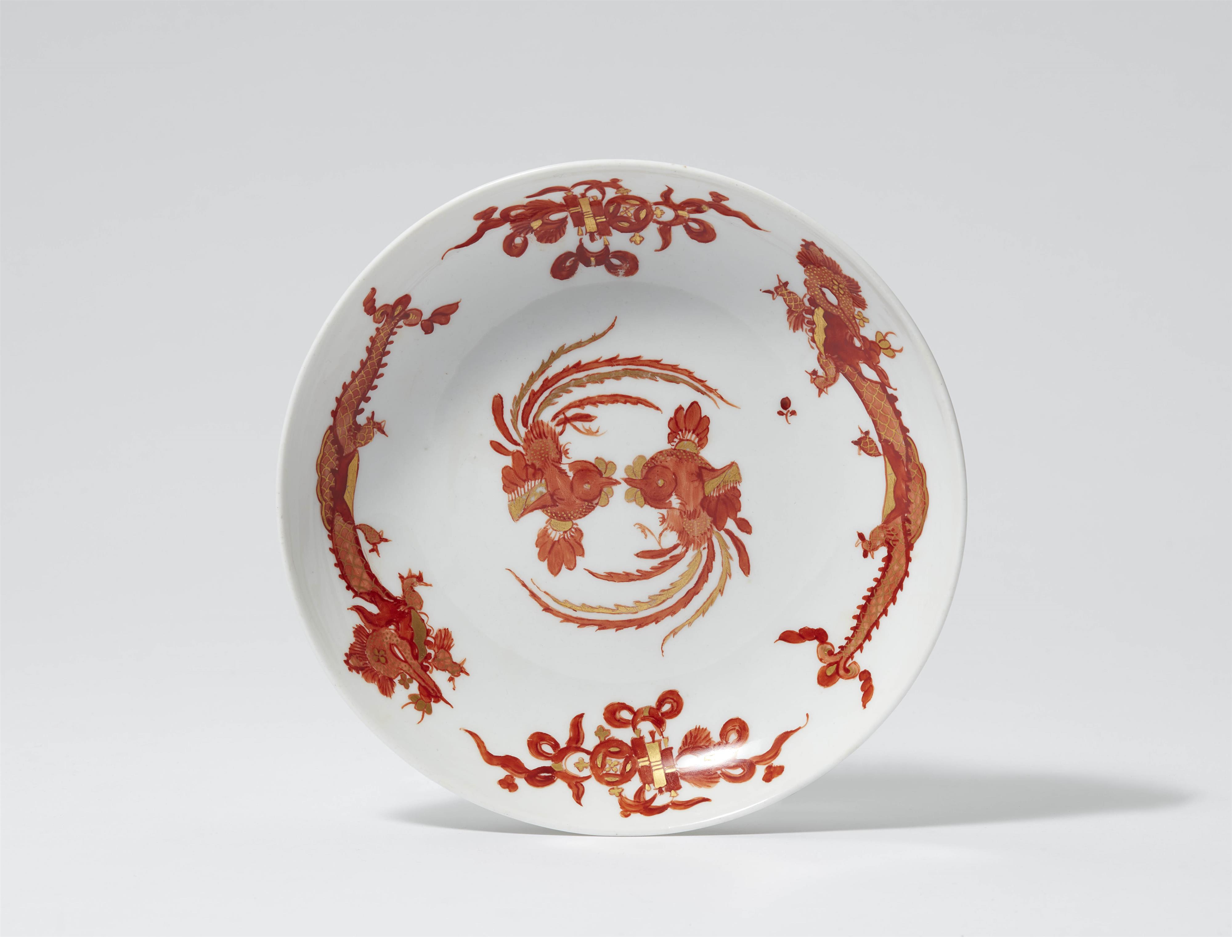A round Meissen porcelain dish with red dragons and K.H C.W. mark - image-1