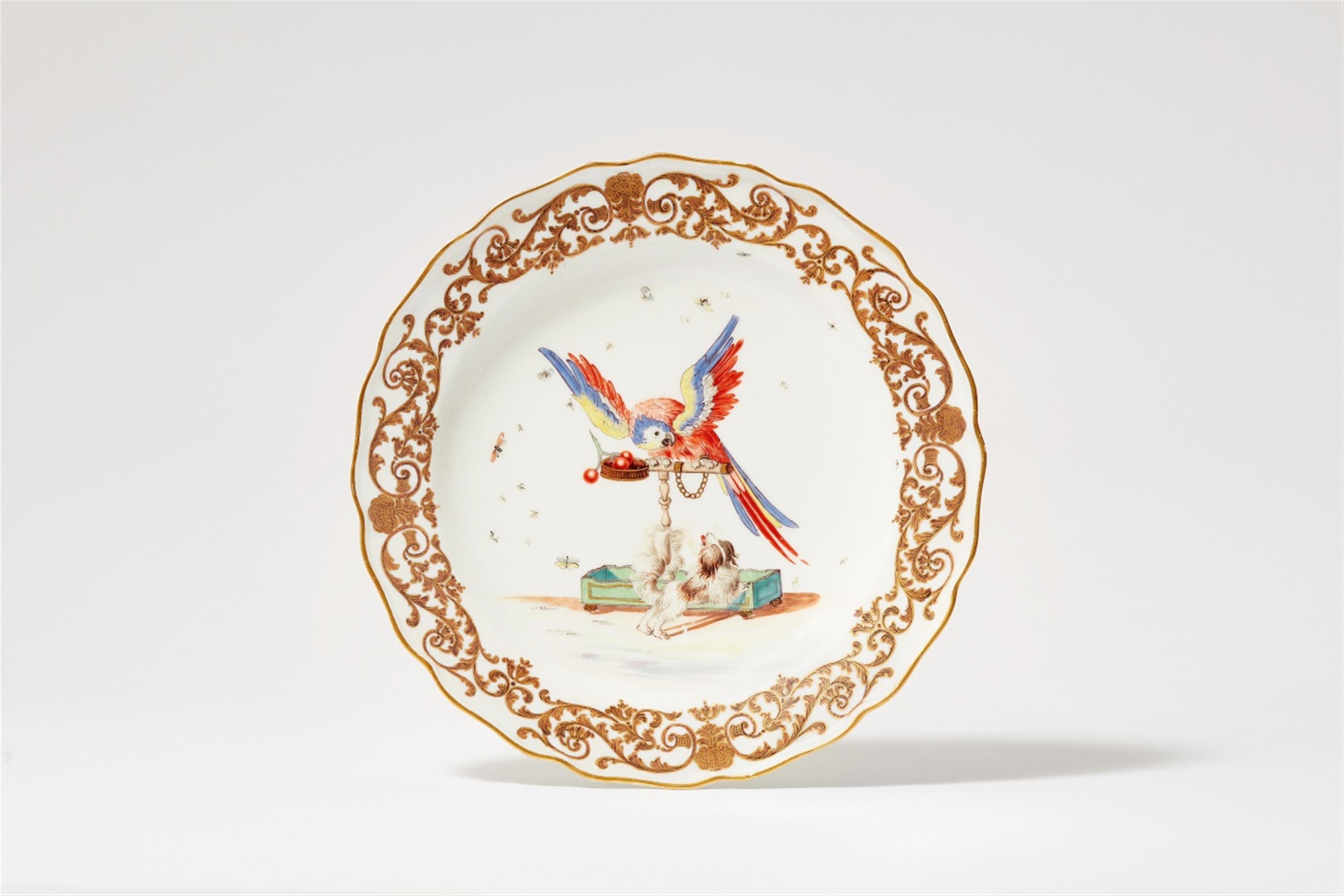 A Meissen porcelain plate with a parrot and a Bolognese dog - image-1