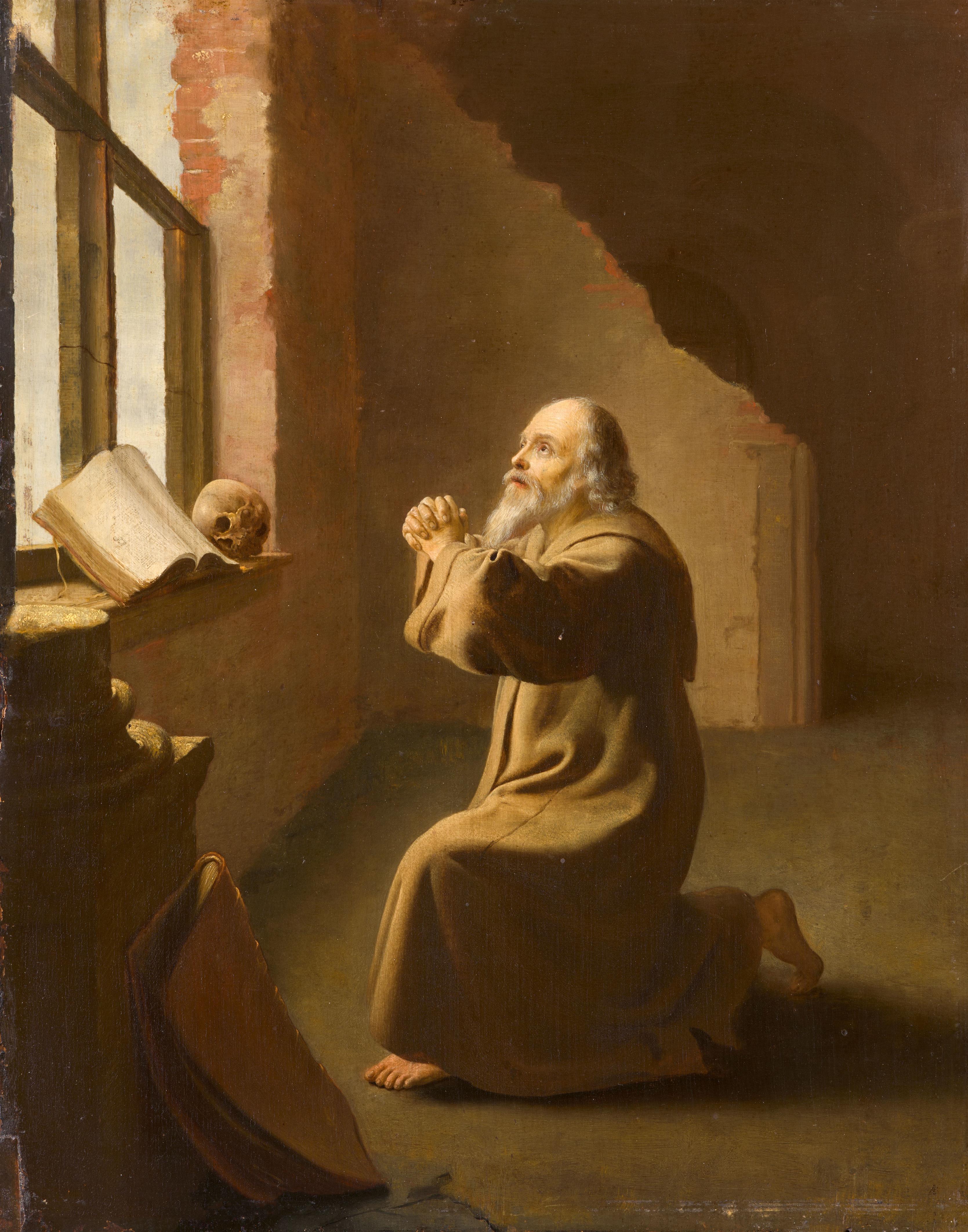 Leiden School 17th century - A Monk at Prayer - image-1