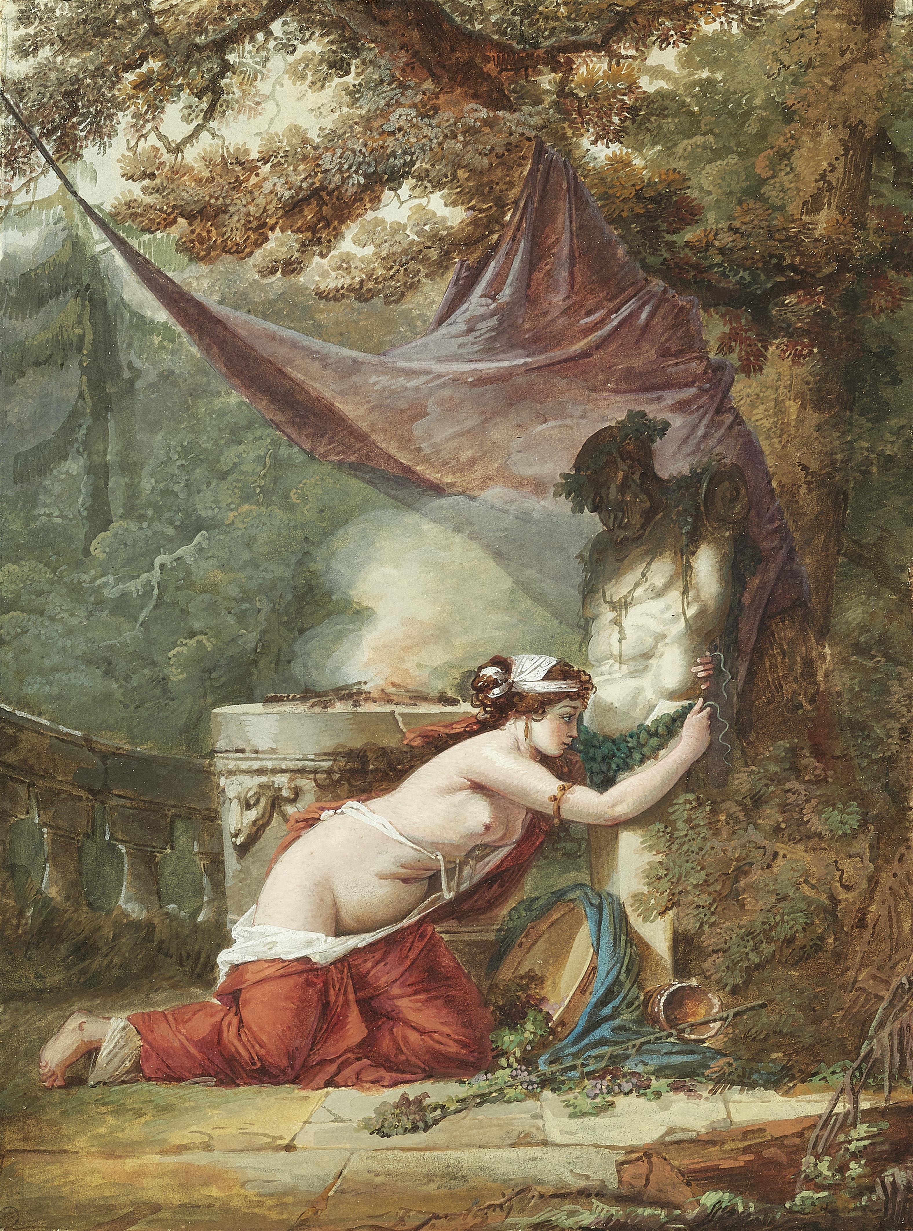 Alexandre Moitte - Maenad crowning a Herm of Pan - image-1