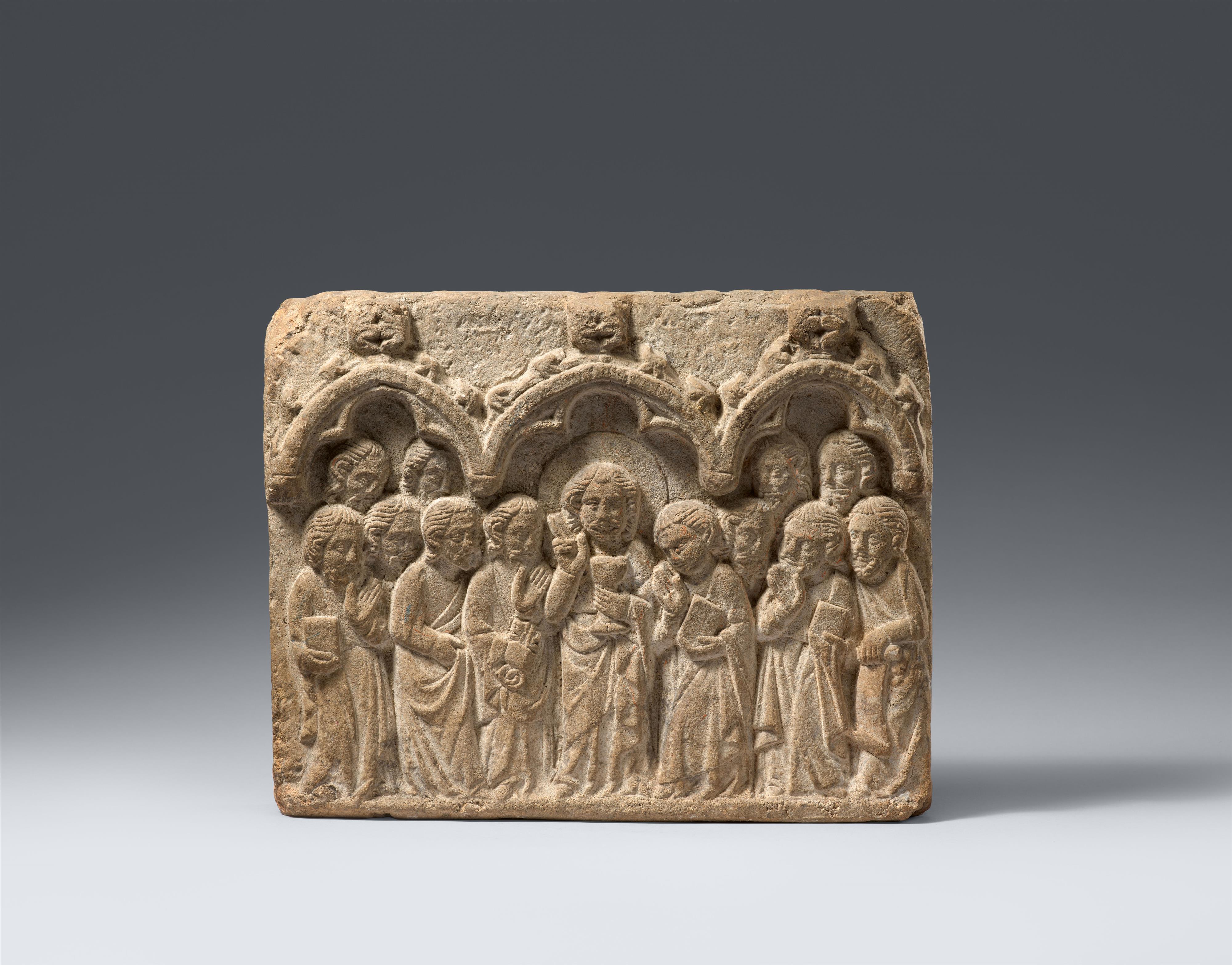 German 14th century - A stone relief with Christ and the Twelve Apostles, Germany, 14th century - image-1