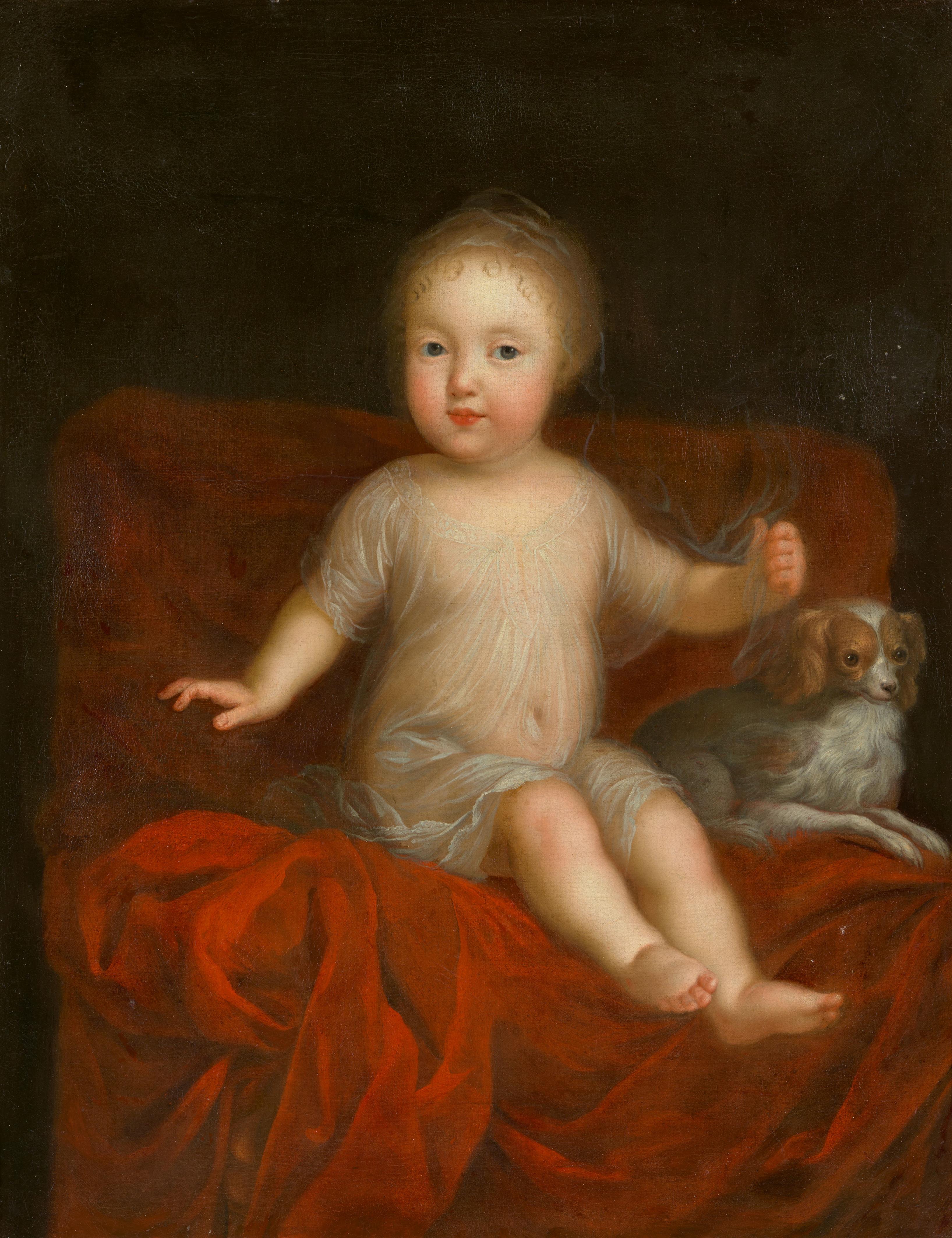 German School, 18th century - A Child sitting with a Dog - image-1