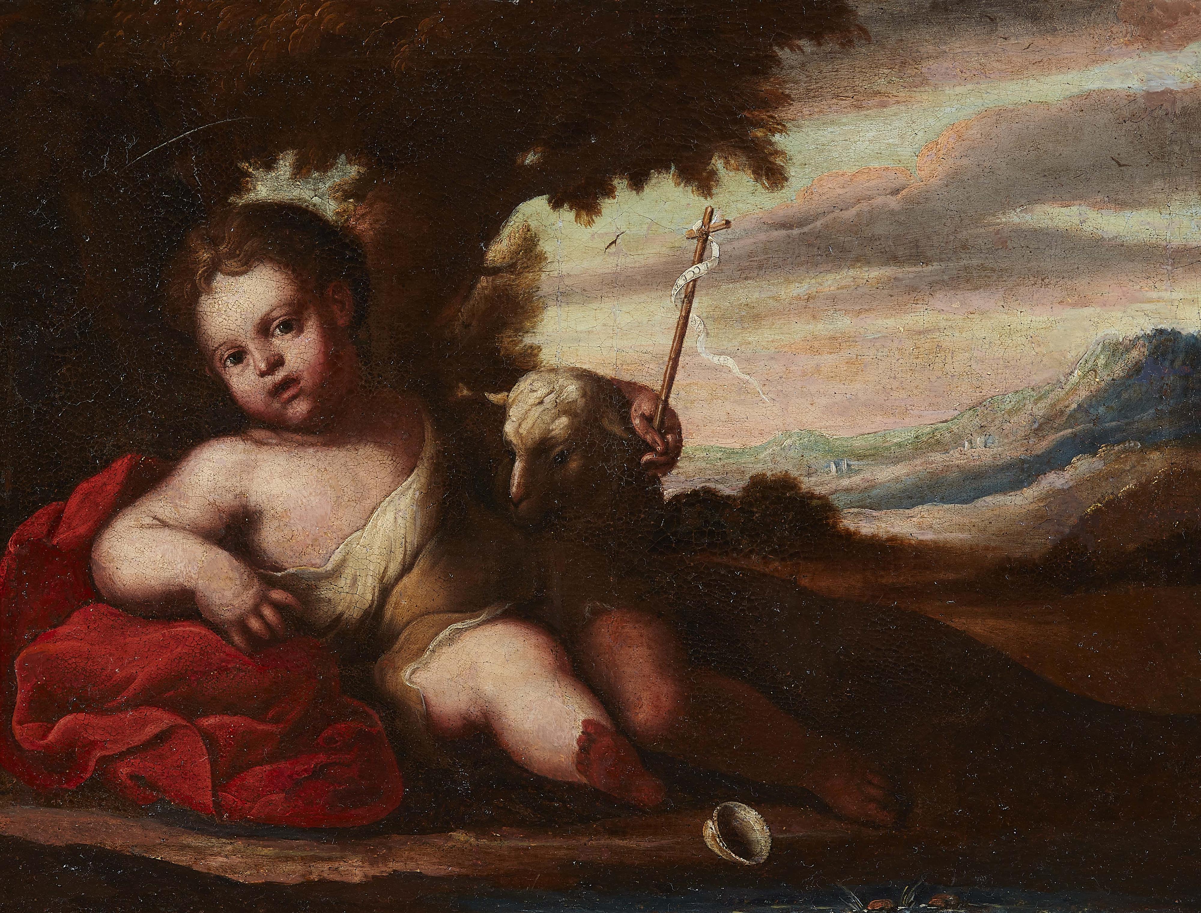 Italian or Spanish School 17th century - The Young John the Baptist with a Lamb and a Cross
The Young John the Baptist with a Lamb and a Fishing Rod - image-1