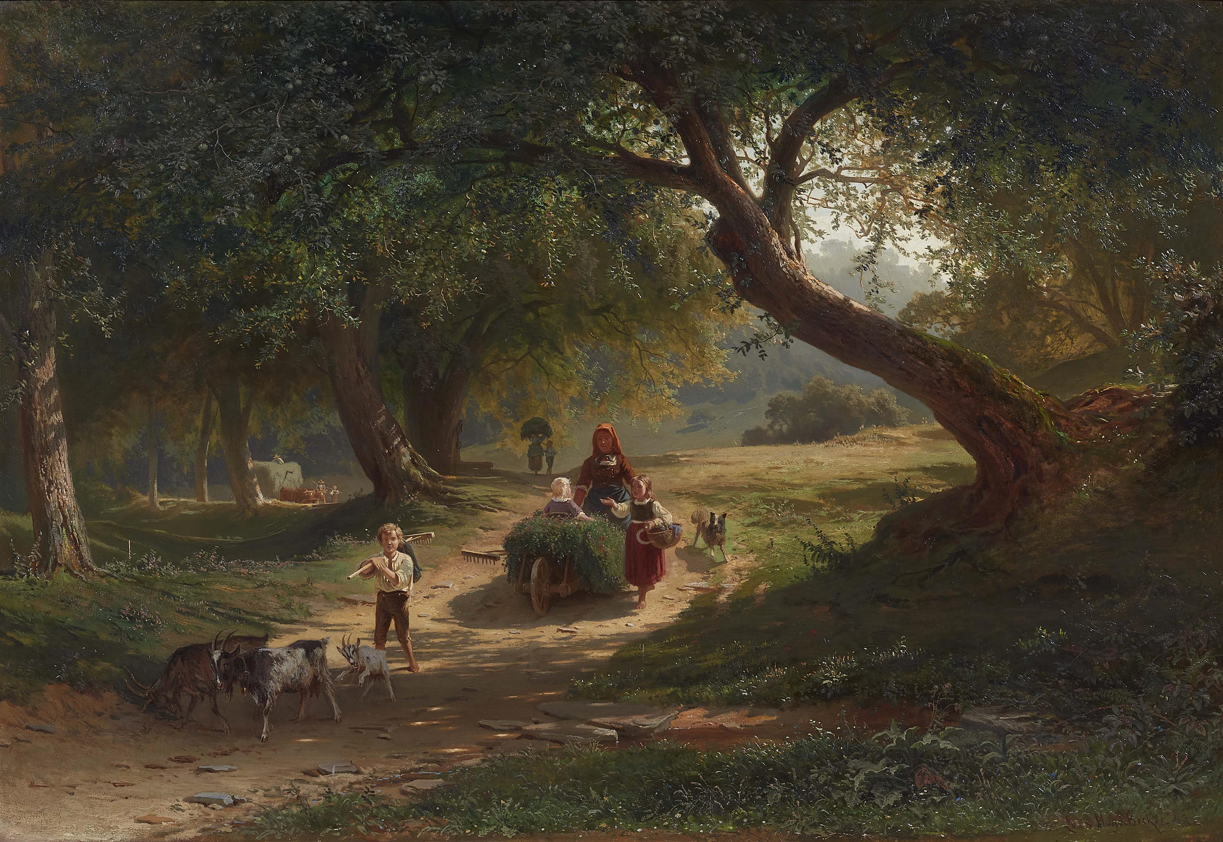 Ludwig Hugo Becker - Waldlandschaft mit Bäuerin und Kindern - image-1