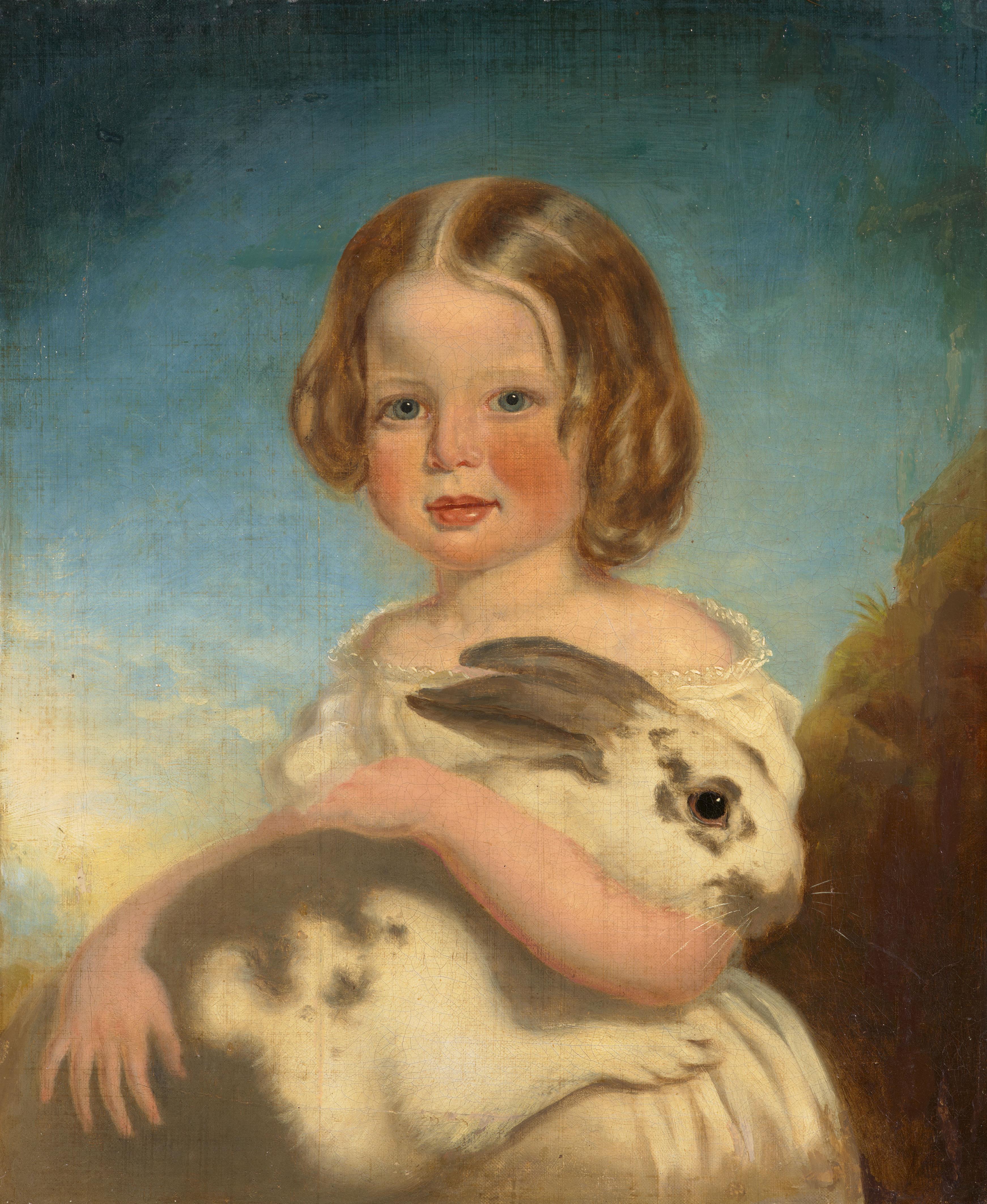 Deutscher Künstler 1. Hälfte 19. Jahrhundert - Bildnis eines Mädchens mit Kaninchen - image-1