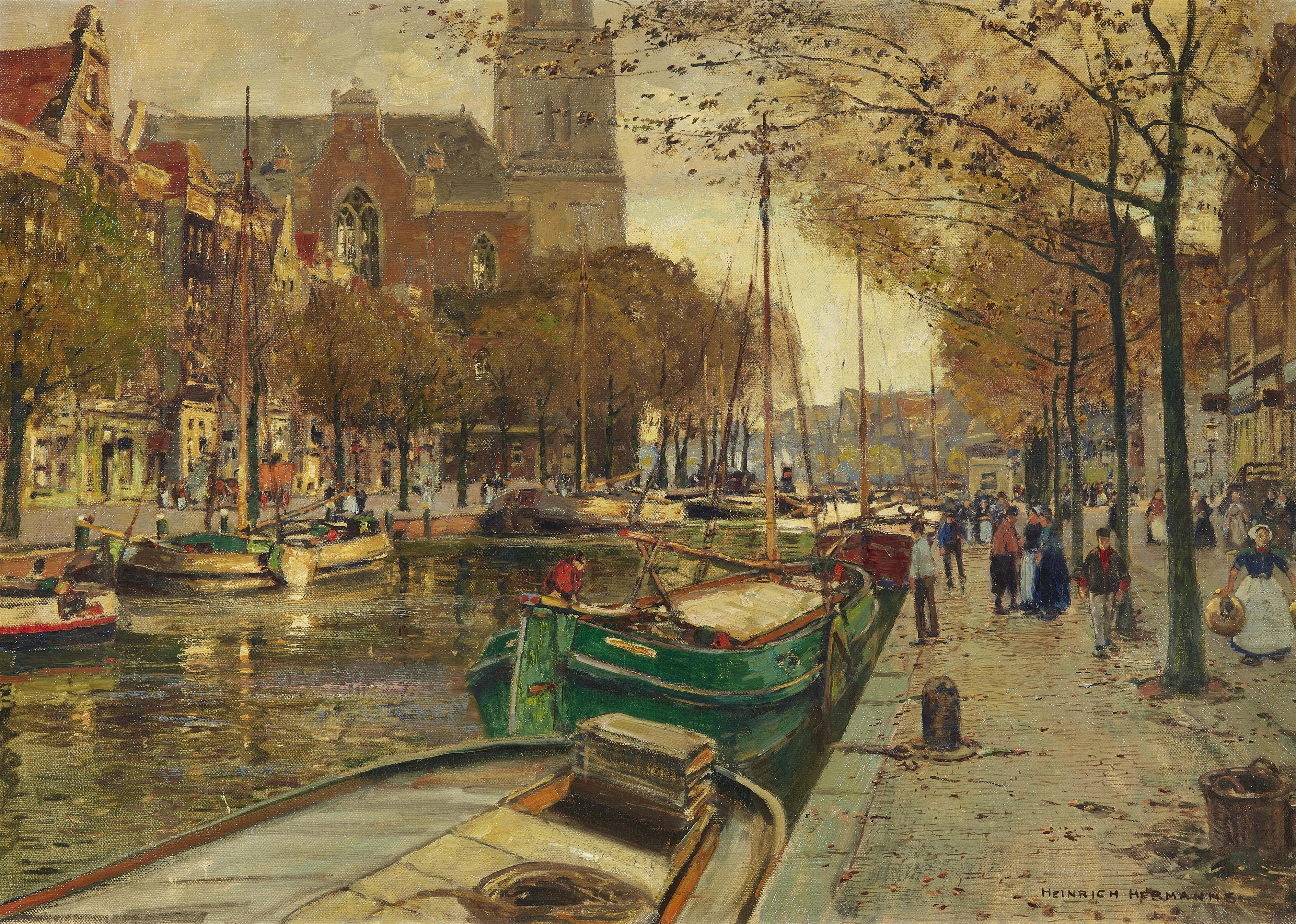 Heinrich Hermanns - City View with a Canal - image-1