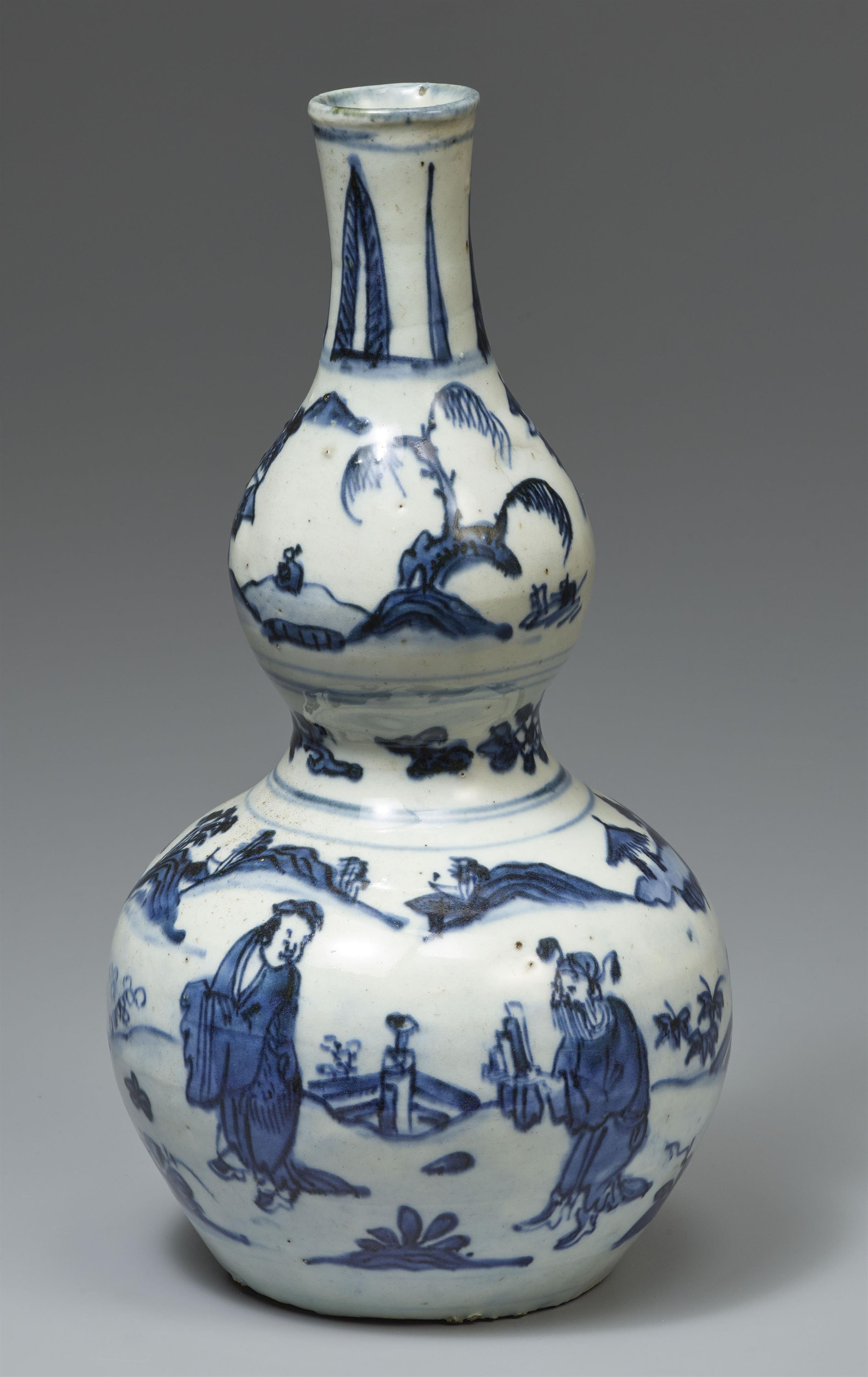 Blau-weiße Doppelkürbisvase mit baxian. Wanli-Periode (1572–1620) - image-2