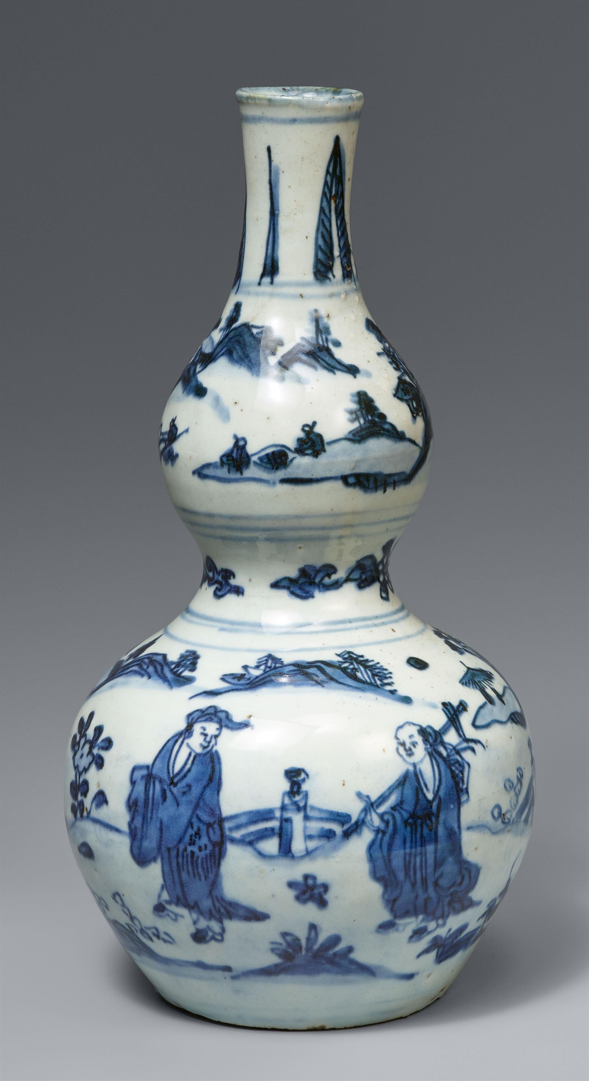 Blau-weiße Doppelkürbisvase mit baxian. Wanli-Periode (1572–1620) - image-1