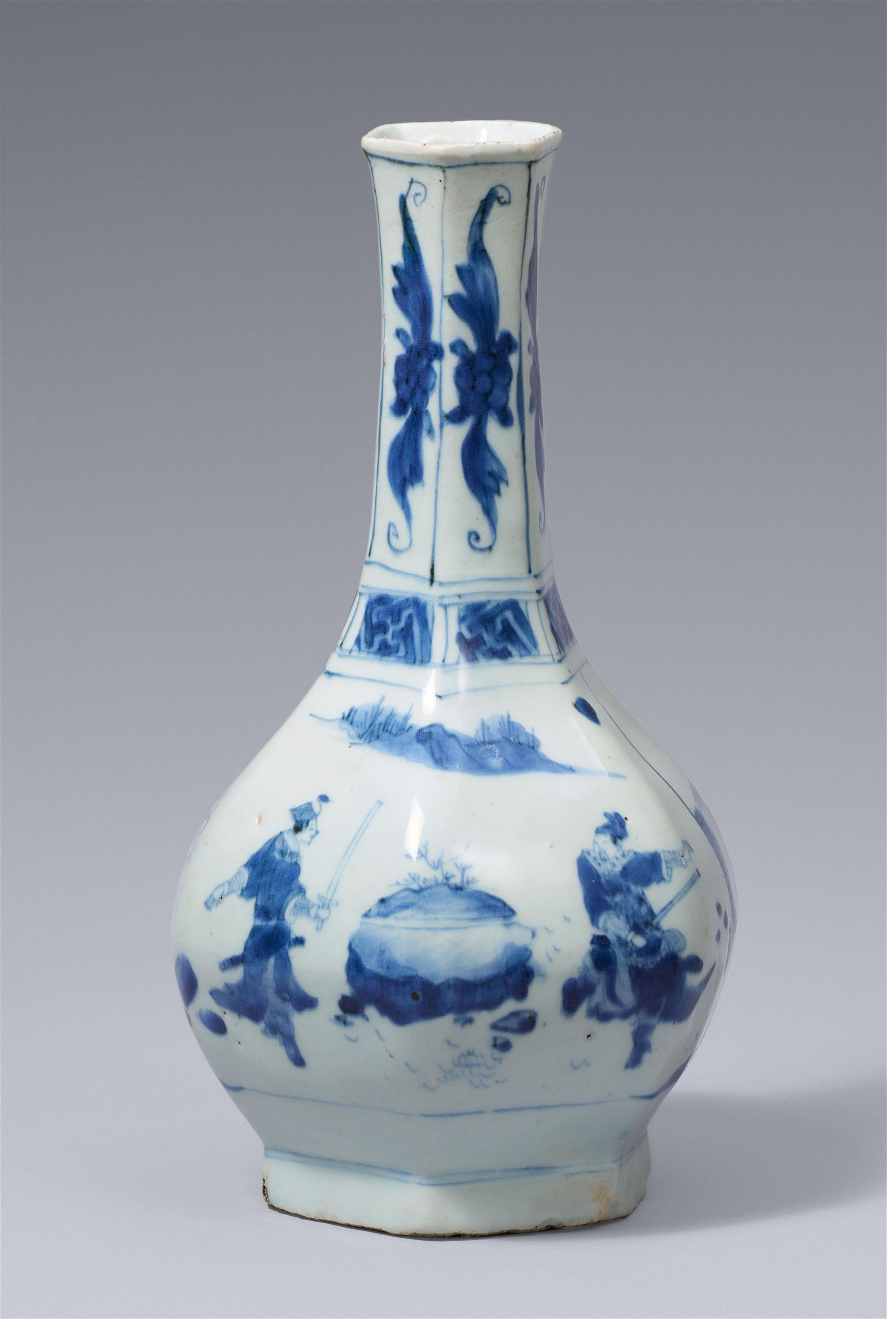 A blue and white hexagonal bottle vase. Transitional period, mid-17th century - image-1