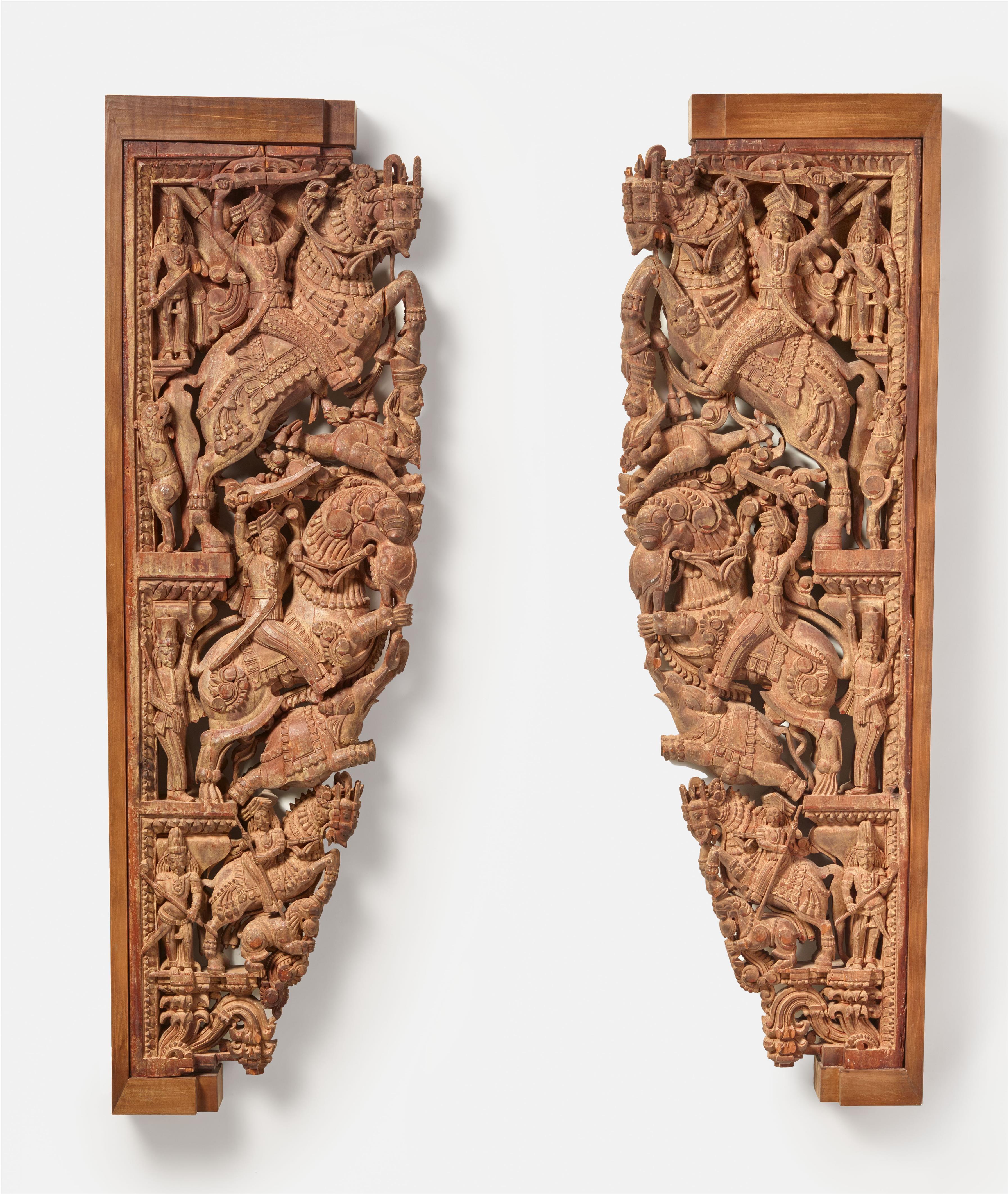 A pair of carved possibly teak wood architectural brackets. Southern India, Tamil Nadu 19th/early 20th century - image-1