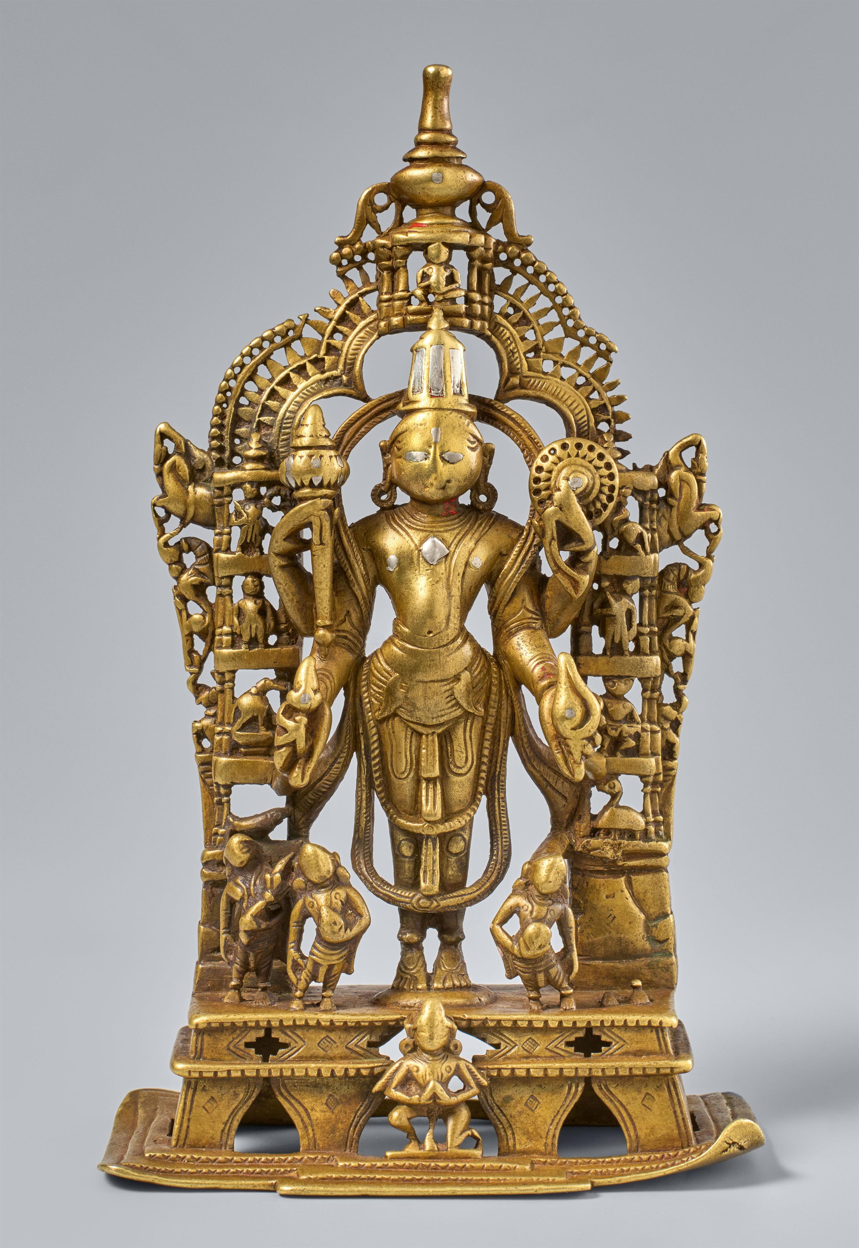 A Gujarat copper alloy of altar of Vishnu. Western India. Dated by inscription 1465 - image-1