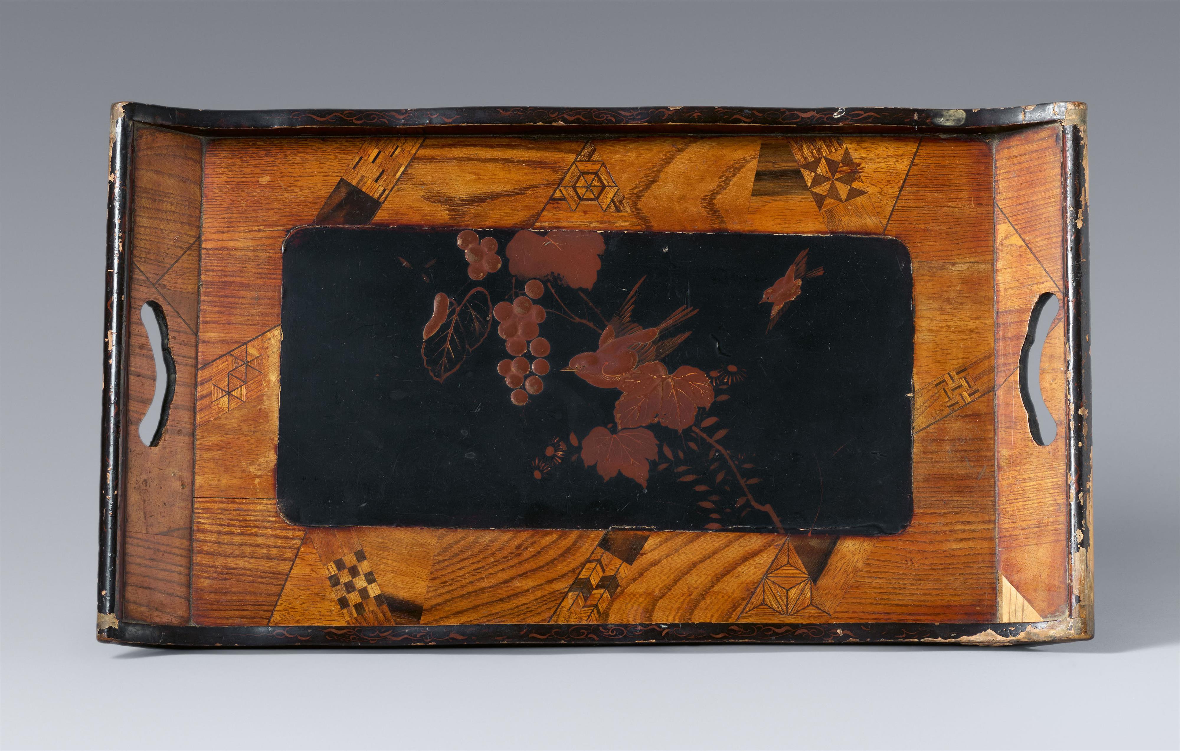 A yosegi-zaiku and lacquer tray (bon). Second half 19th century - image-1