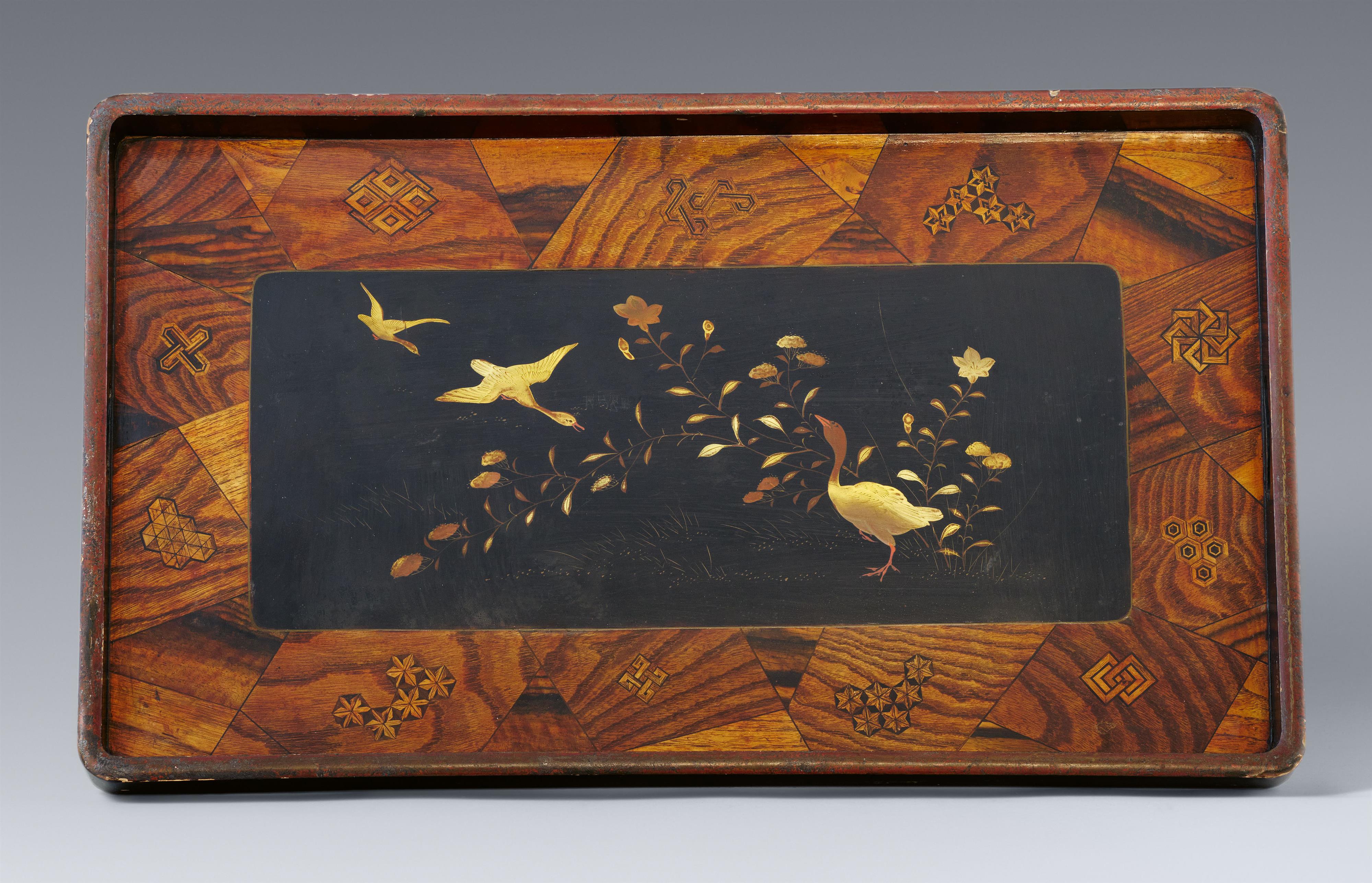 A yosegi-zaiku and lacquer tray (bon). Second half 19th century - image-1