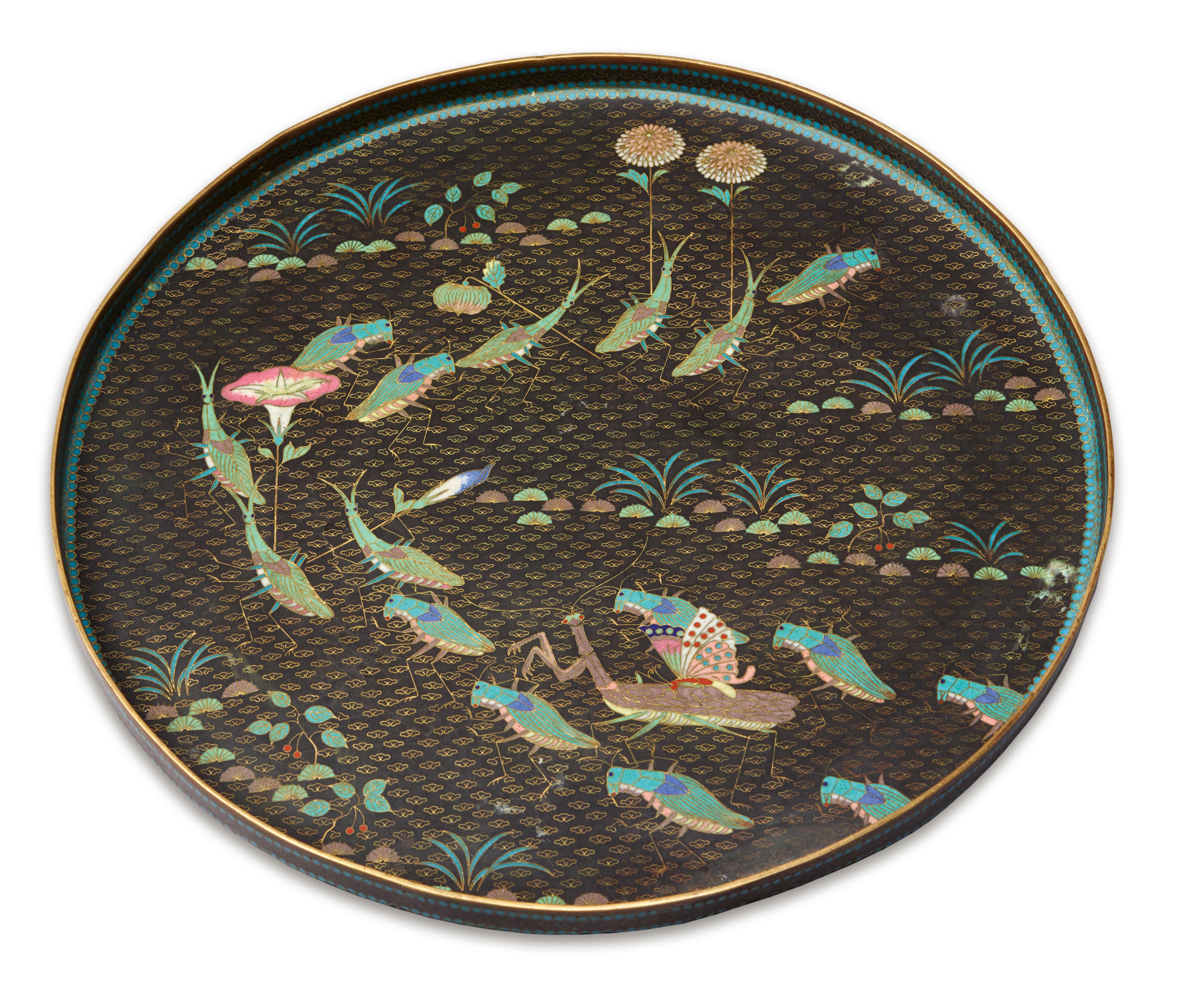 A round cloisonné enamel tray. Late 19th century - image-1