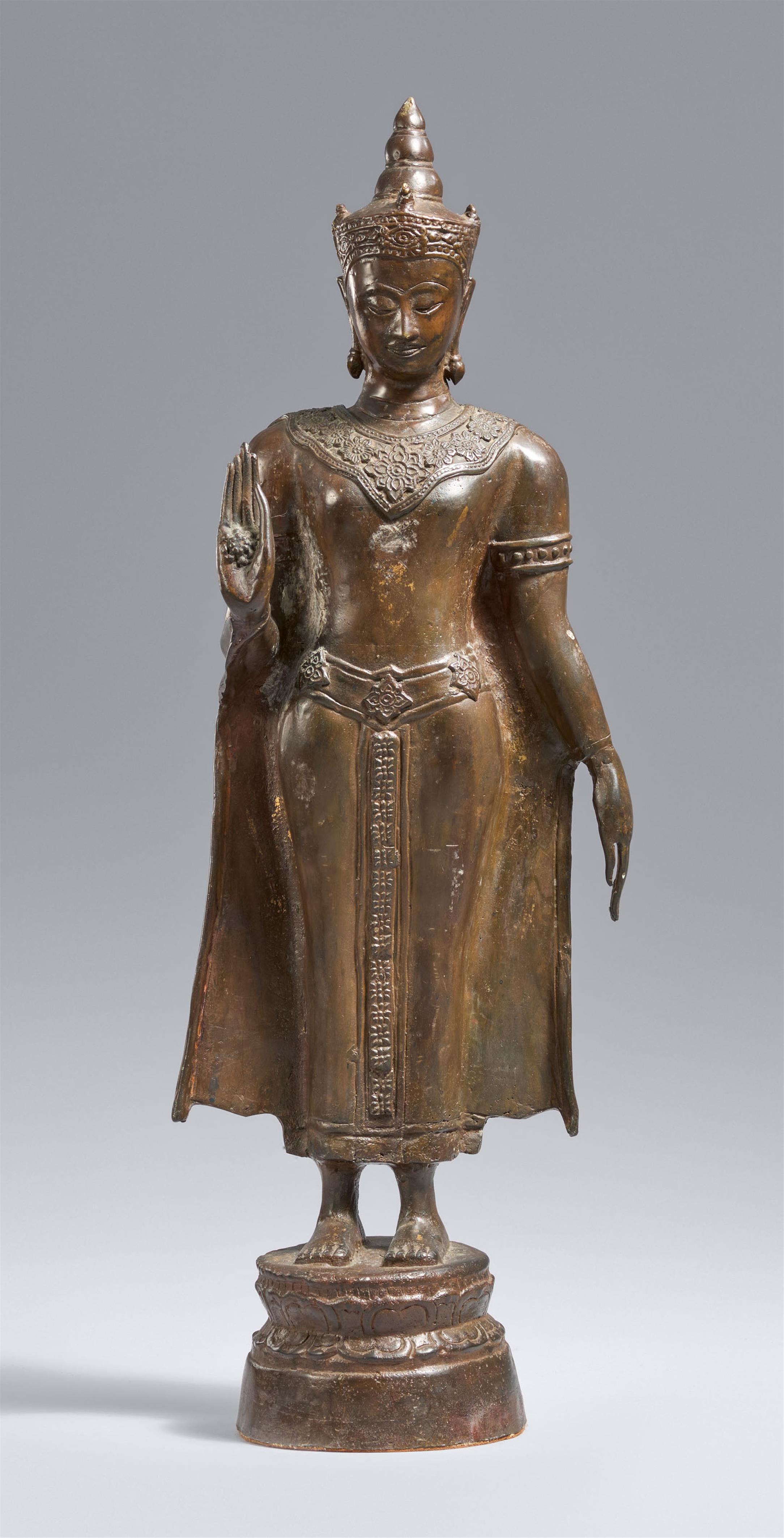 An Ayutthaya-style bronze figure of a crowned and bejewelled Buddha. Thailand. 17th century or later - image-1