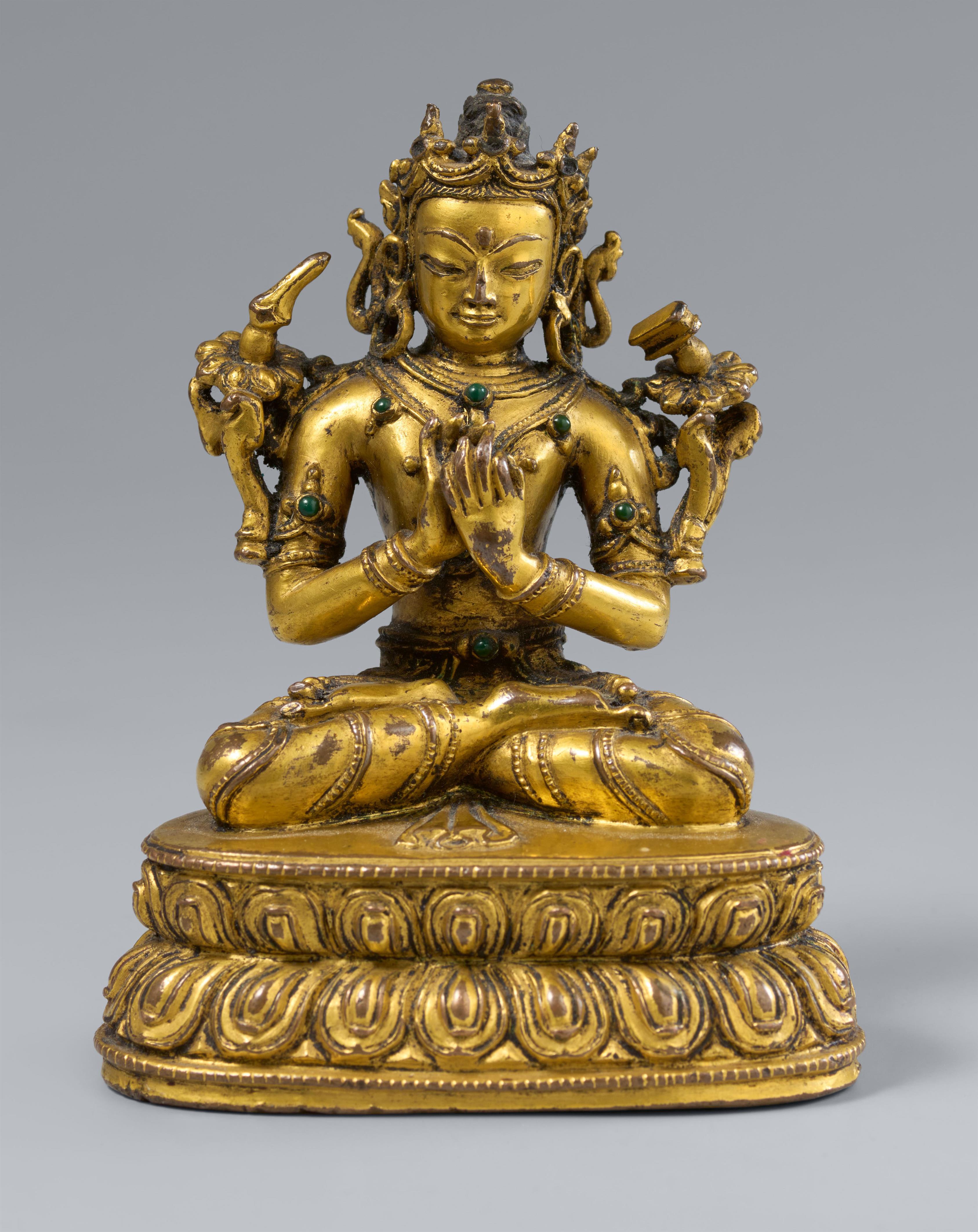 Dharmacakramanjusri. Feuervergoldete Bronze. Tibet. Im Stil des 16. Jh. - image-1