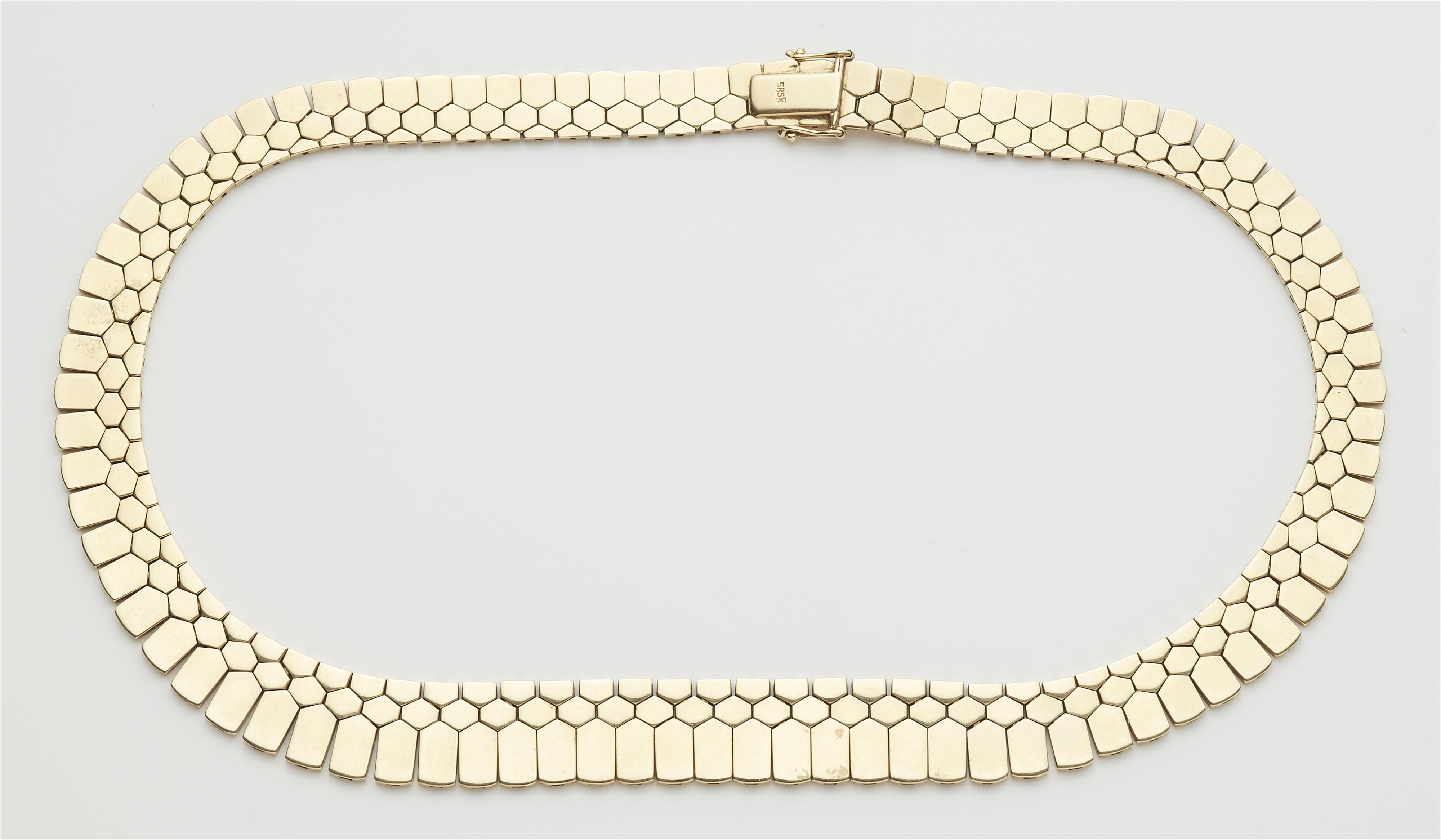 A German 14k gold honeycomb necklace. - image-2