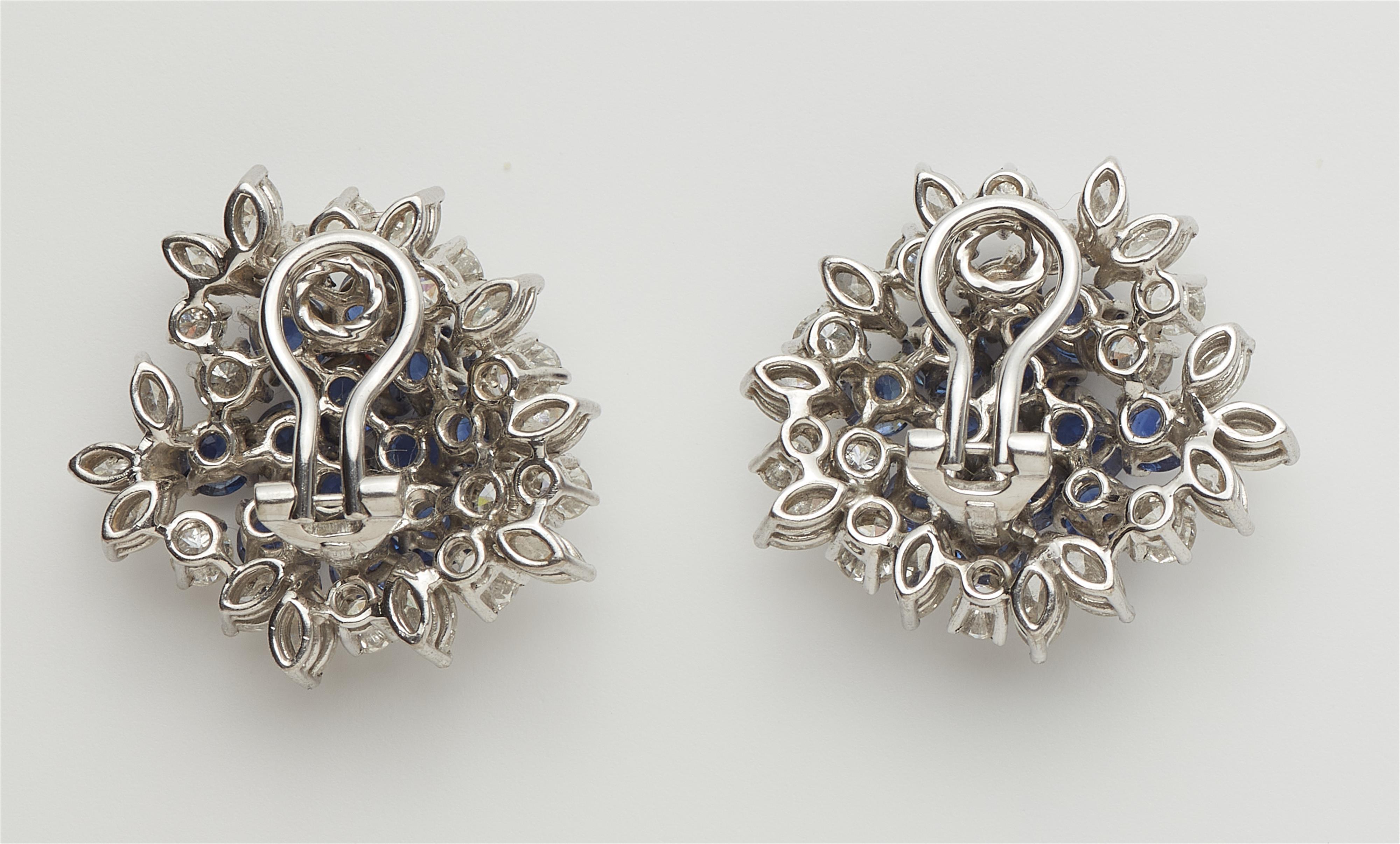 A pair of German 18k gold sapphire and diamond clip earrings. - image-2
