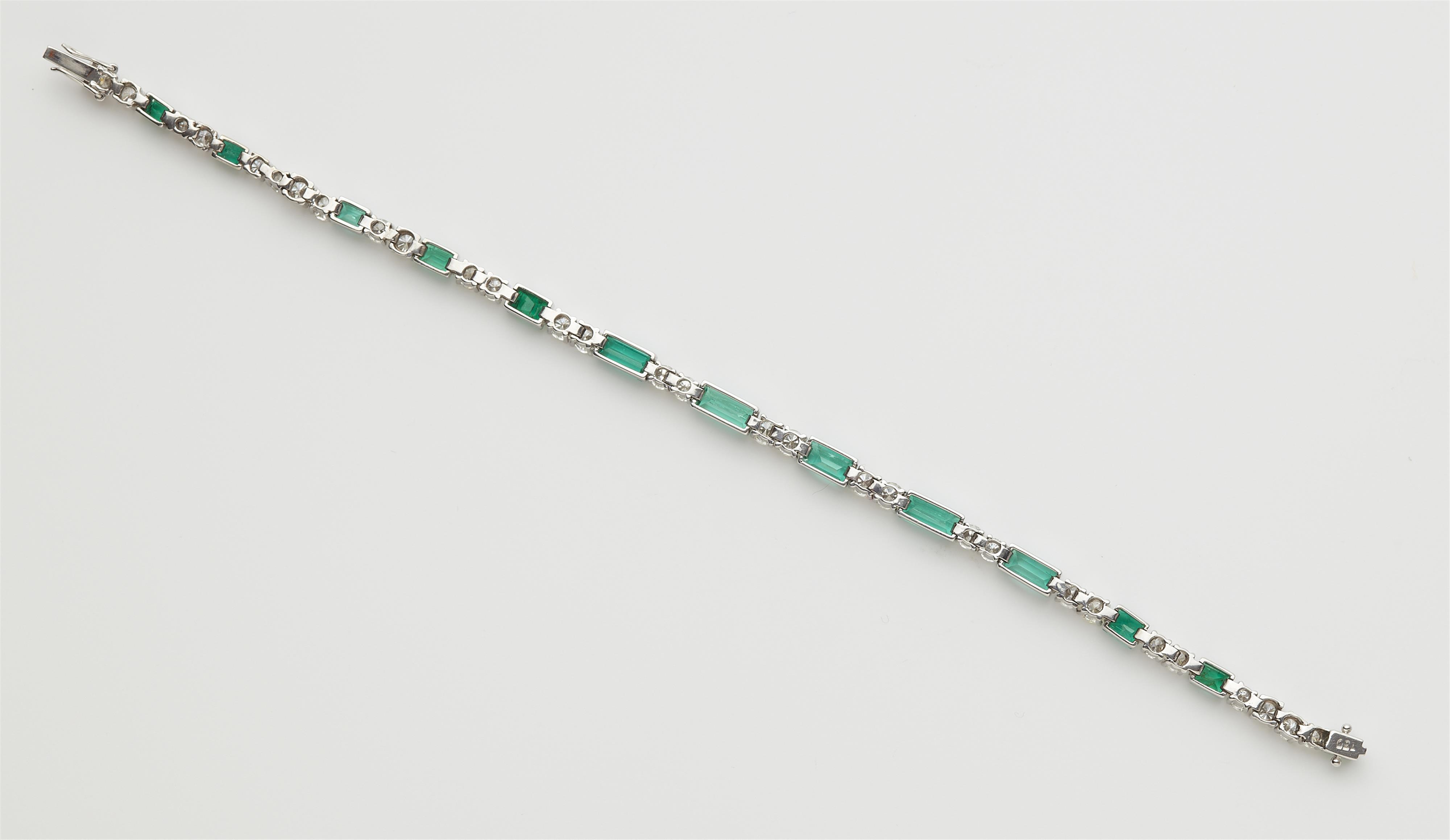 An 18k gold diamond and baguette-cut emerald bracelet. - image-2