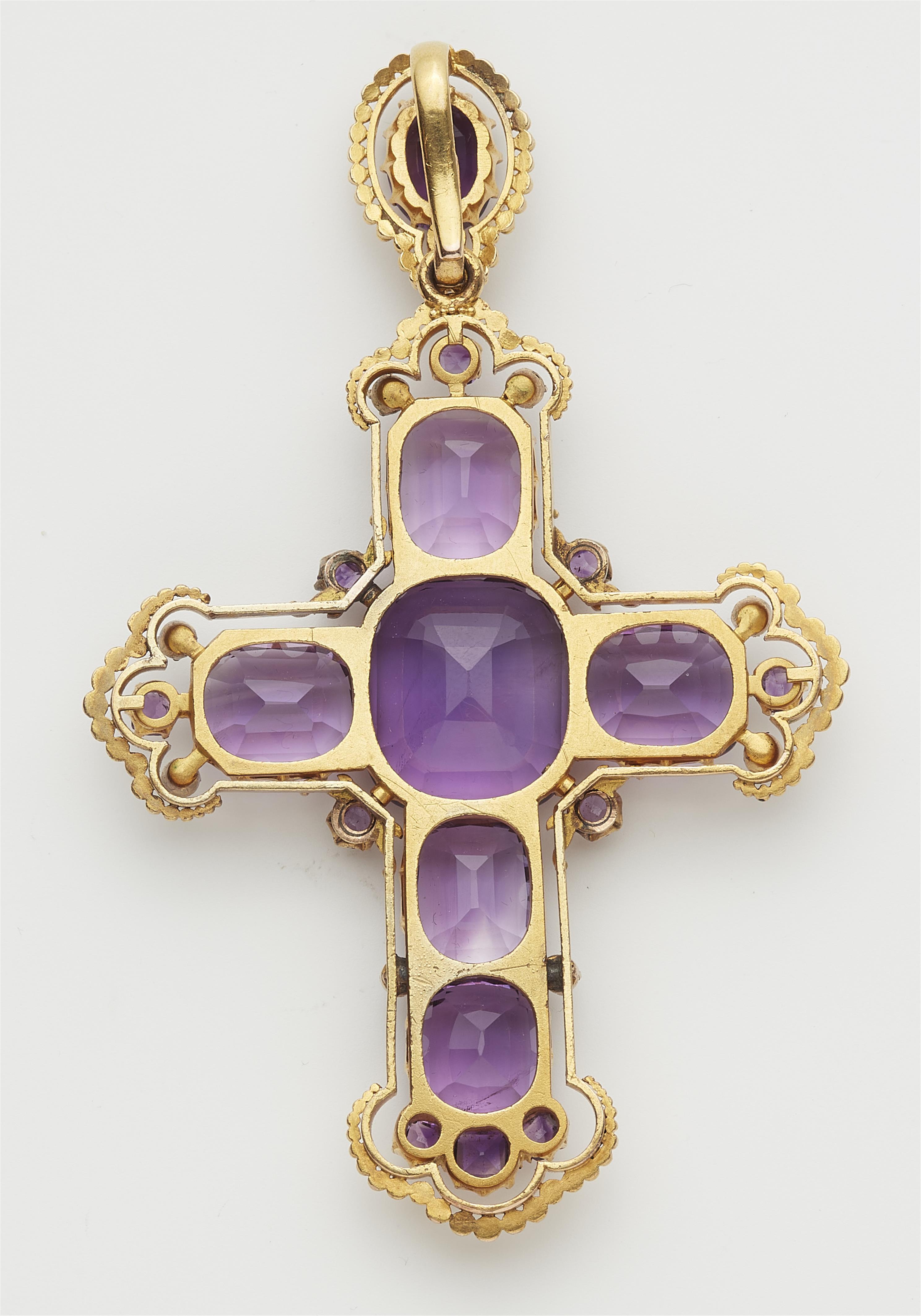 A historicist 14k gold and amethyst pectoral cross pendant. - image-2