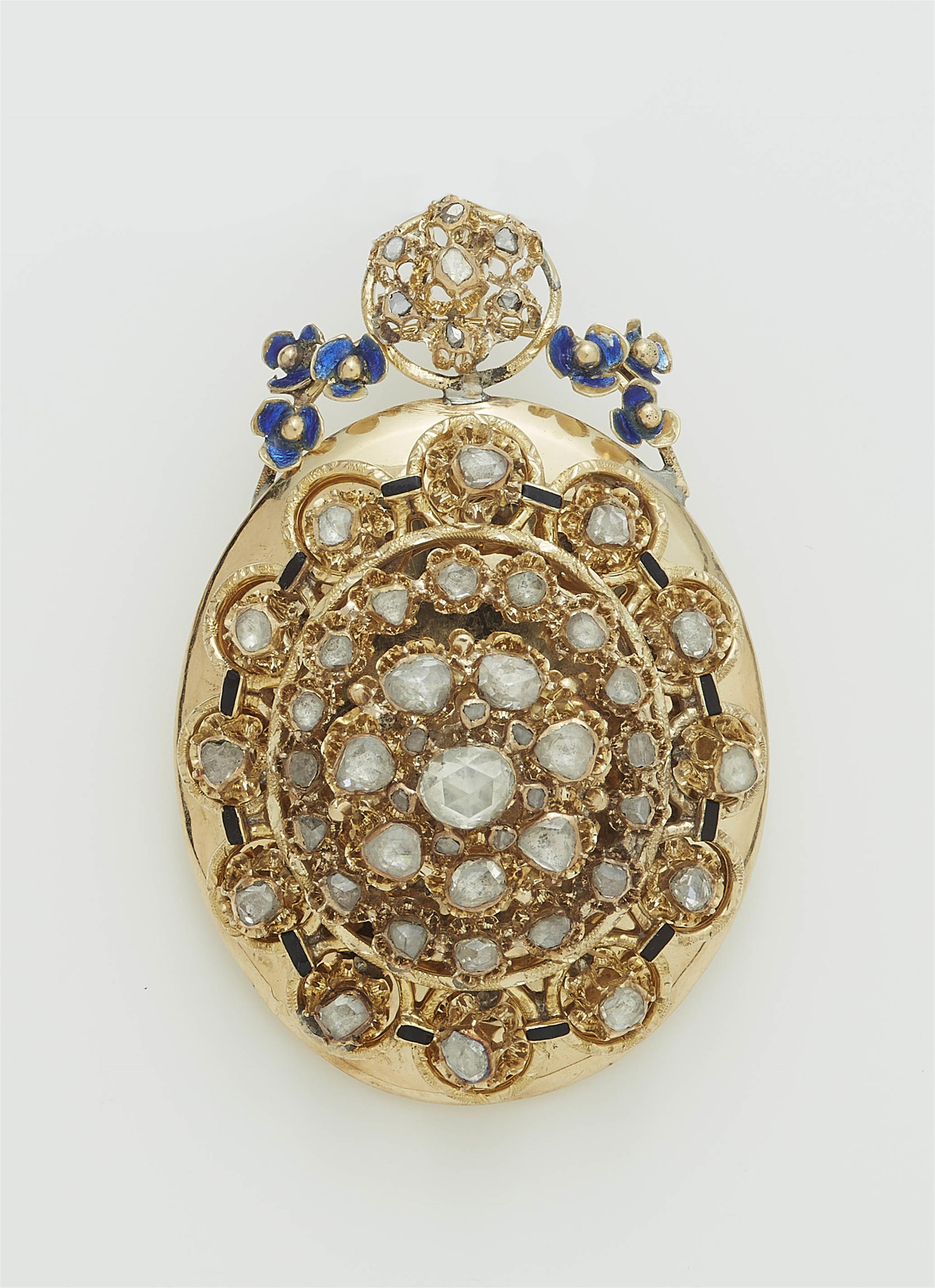 An Italian 14k gold enamel and rose-cut diamond locket. - image-1