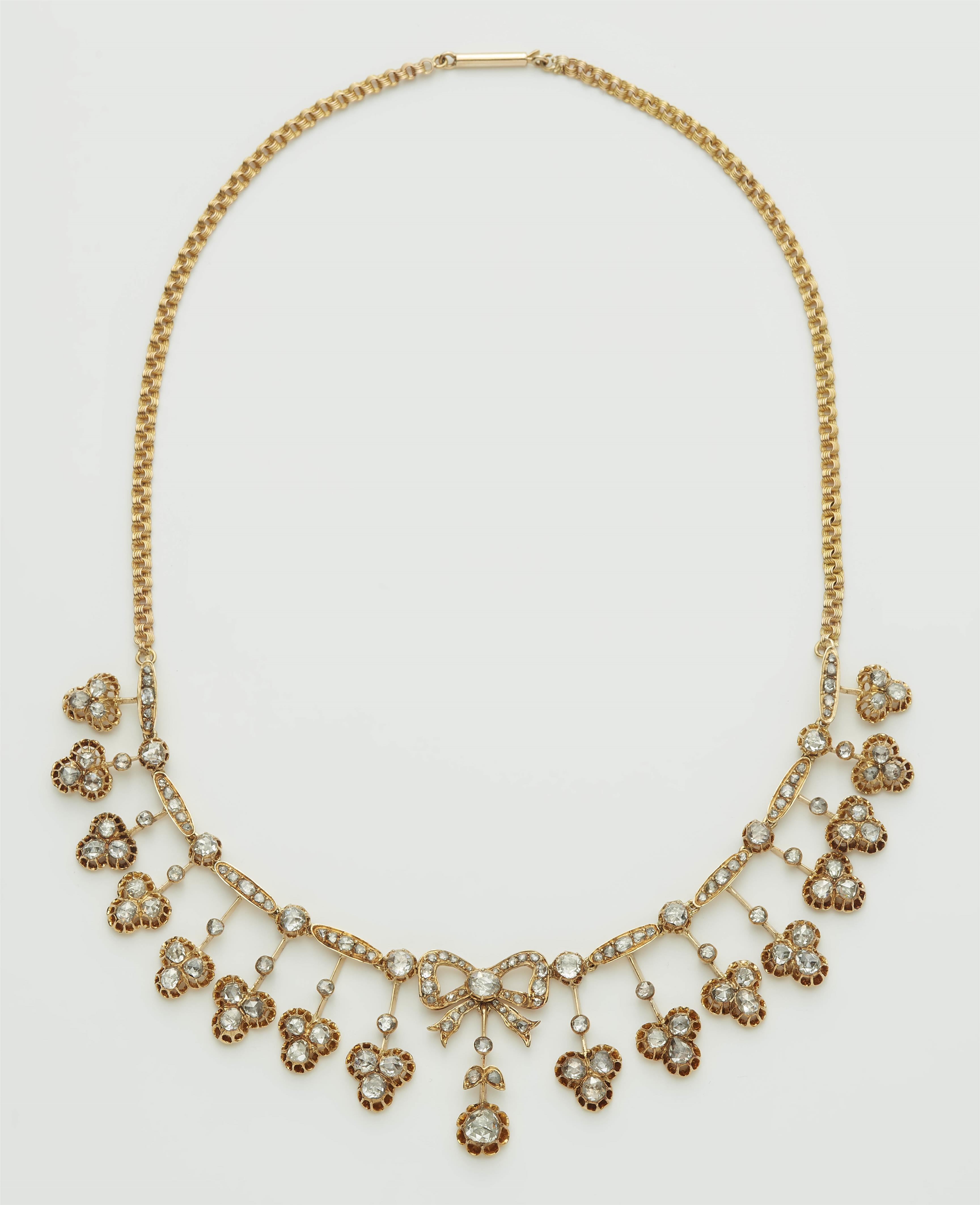 An 18k gold and rose-cut diamond fringe necklace with a detachable 14k gold chain. - image-1