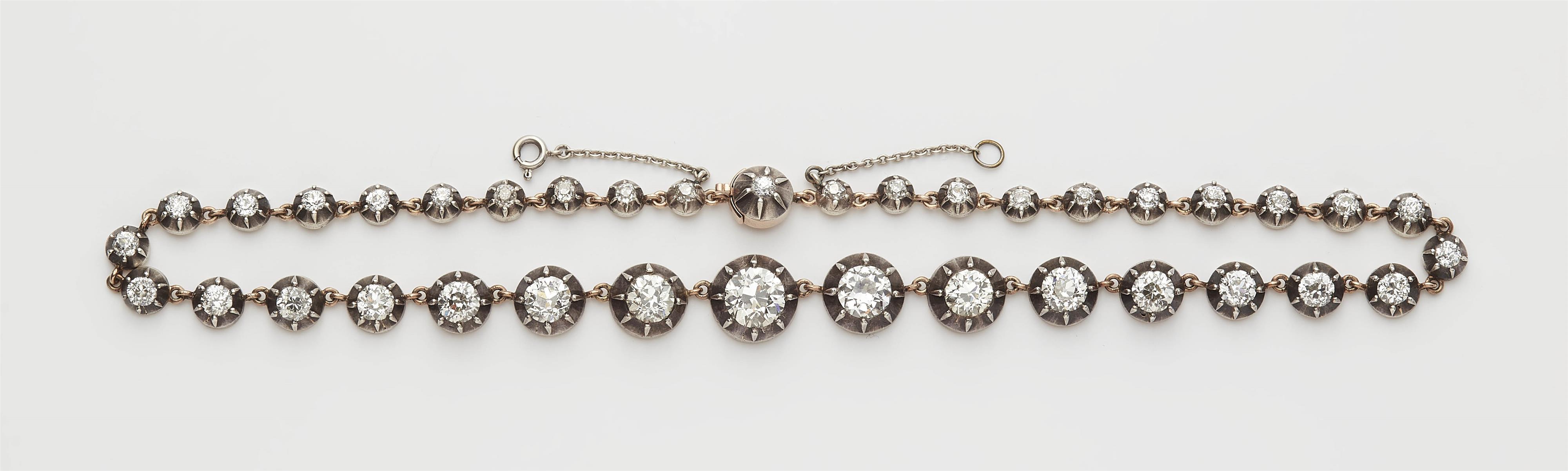 A 19th century silver 14k red gold and diamond riviere necklace (total ca. 18.18 cts ). - image-2