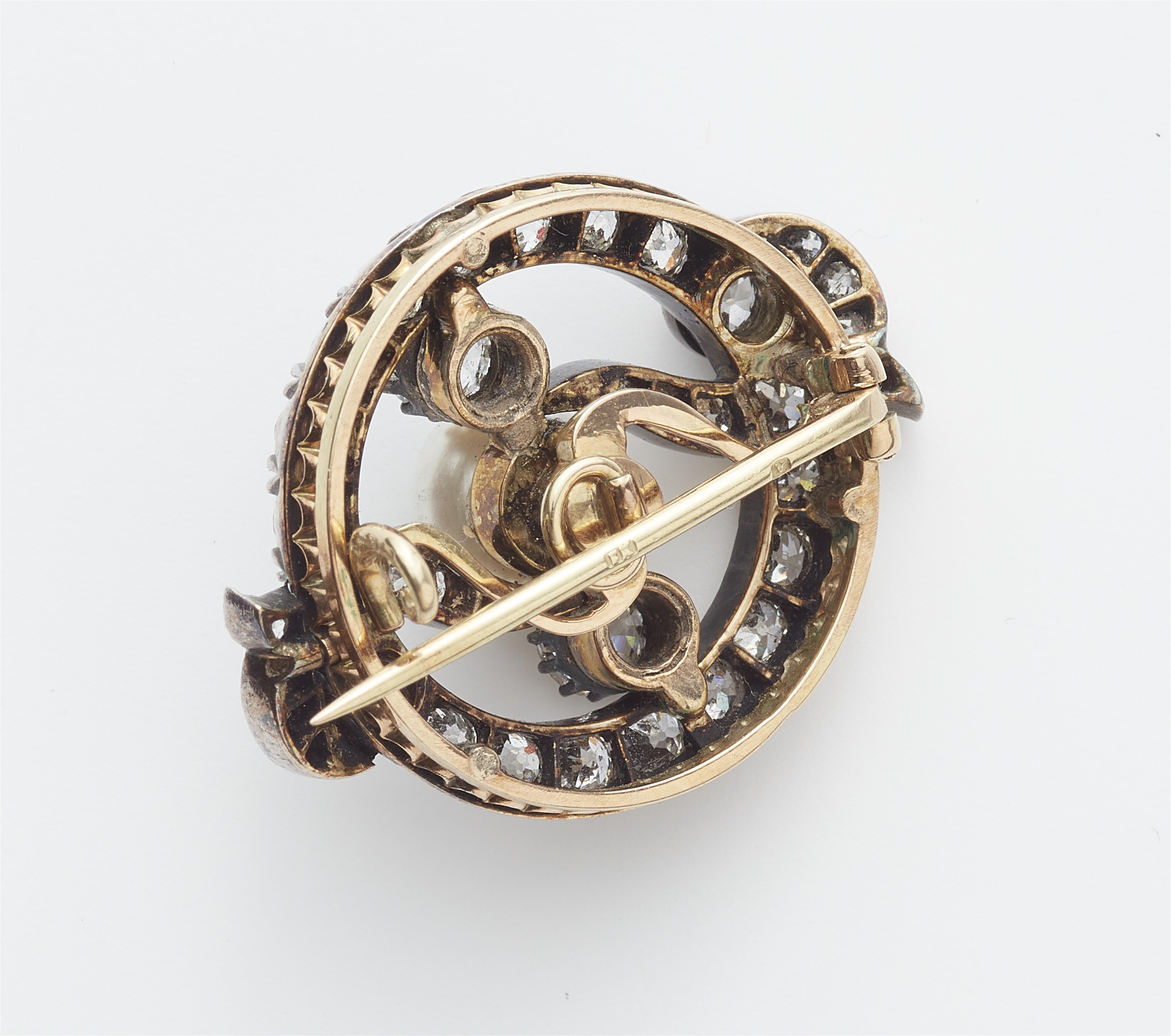 An Austrian 14k gold and European old-cut diamond brooch with a bouton pearl. - image-2