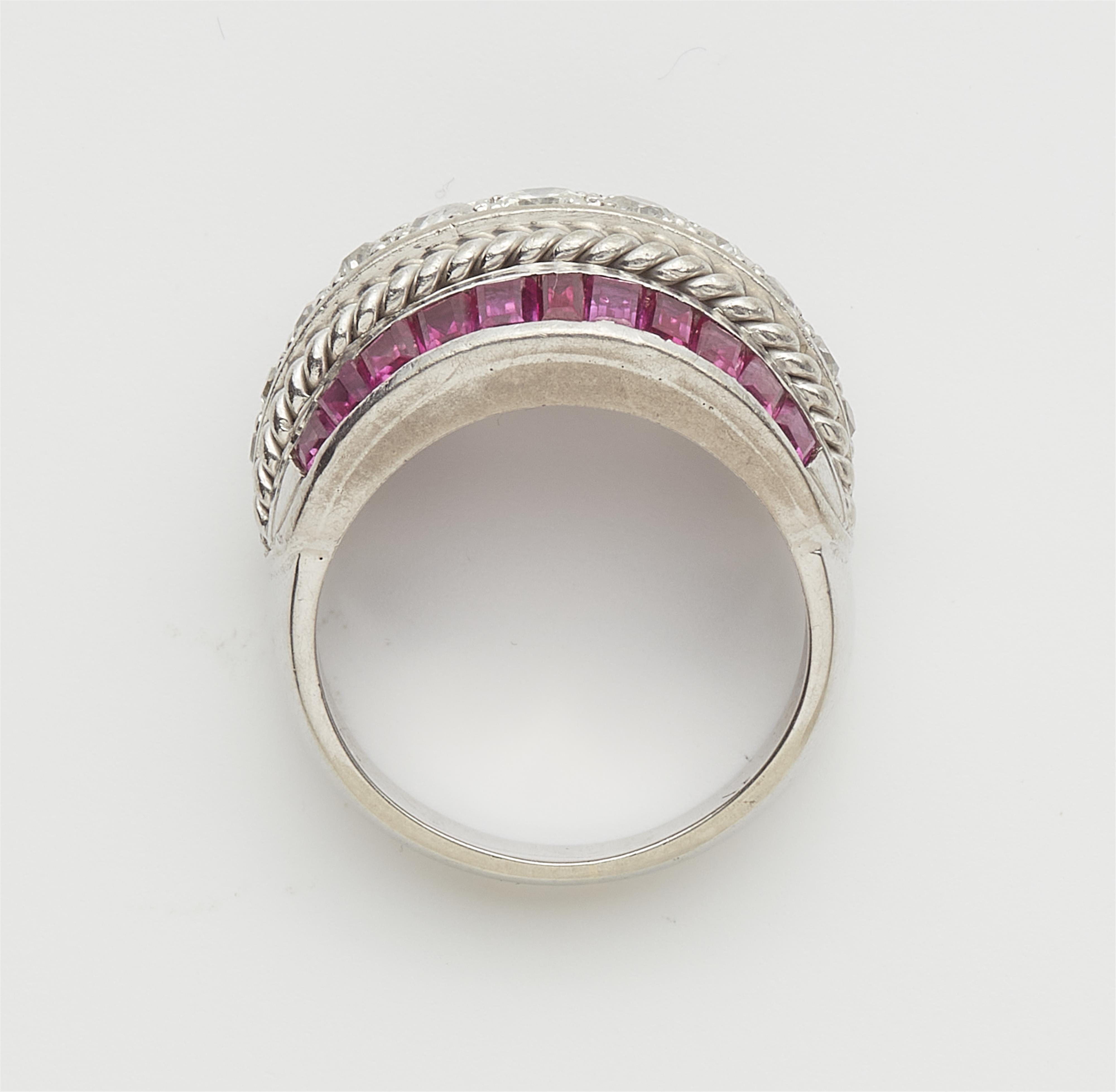 An Art Déco 18k gold diamond and synthetic ruby cocktail ring. - image-3