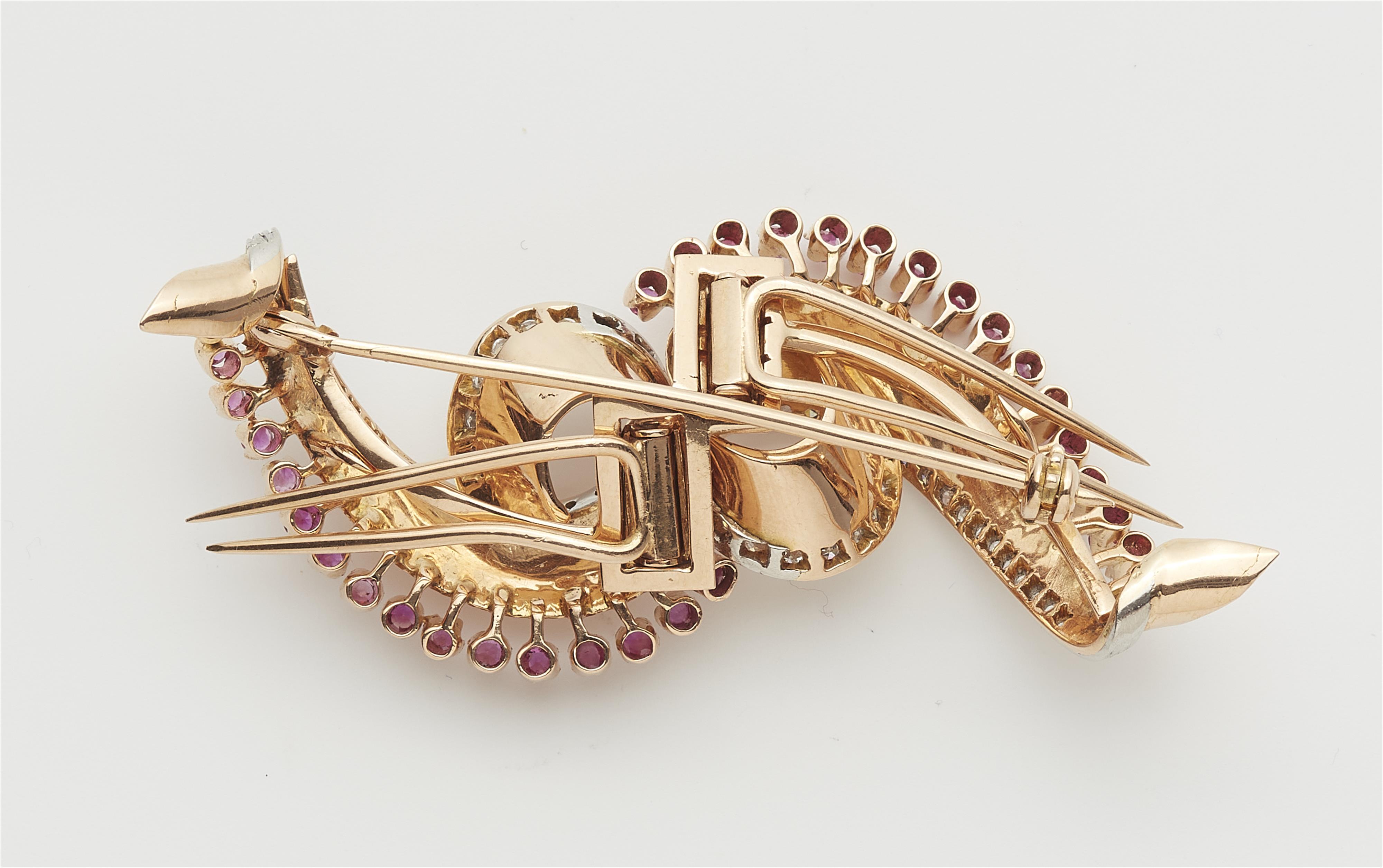 An Italian 18k rose gold diamond and ruby double clip brooch. - image-3