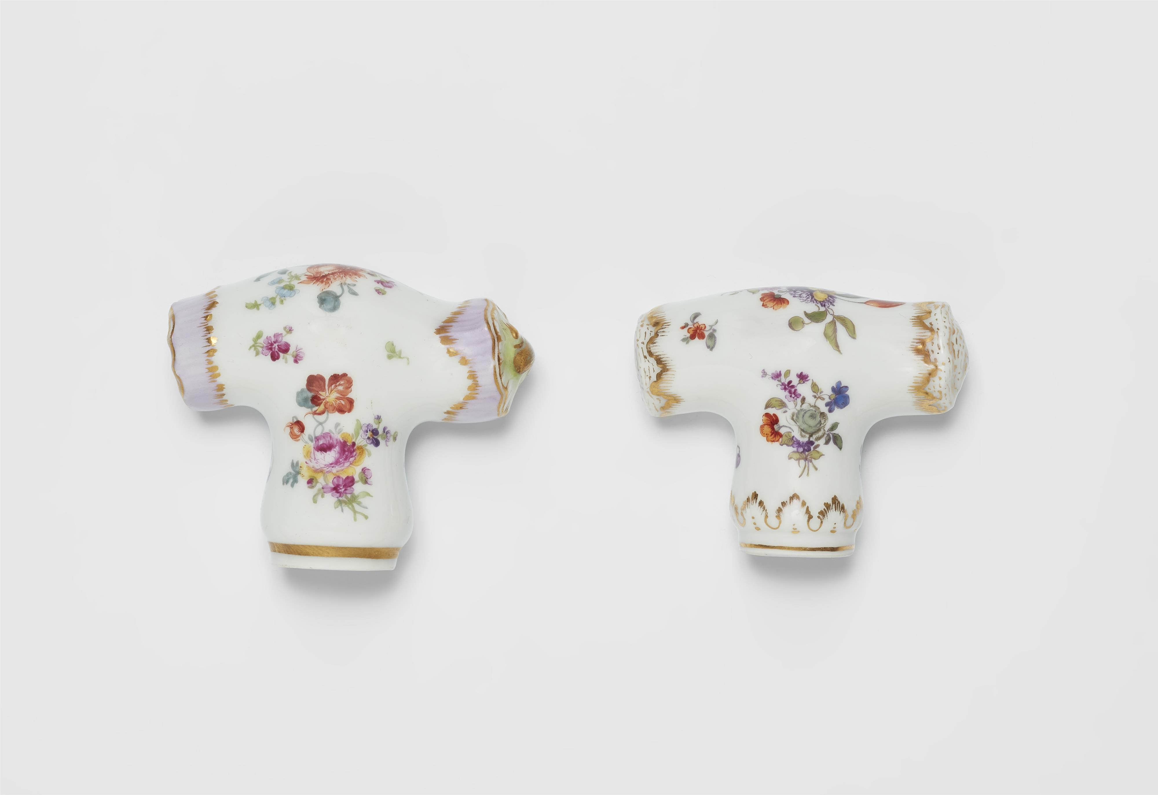 Two porcelain walking cane toppers with "German flower" decor - image-1