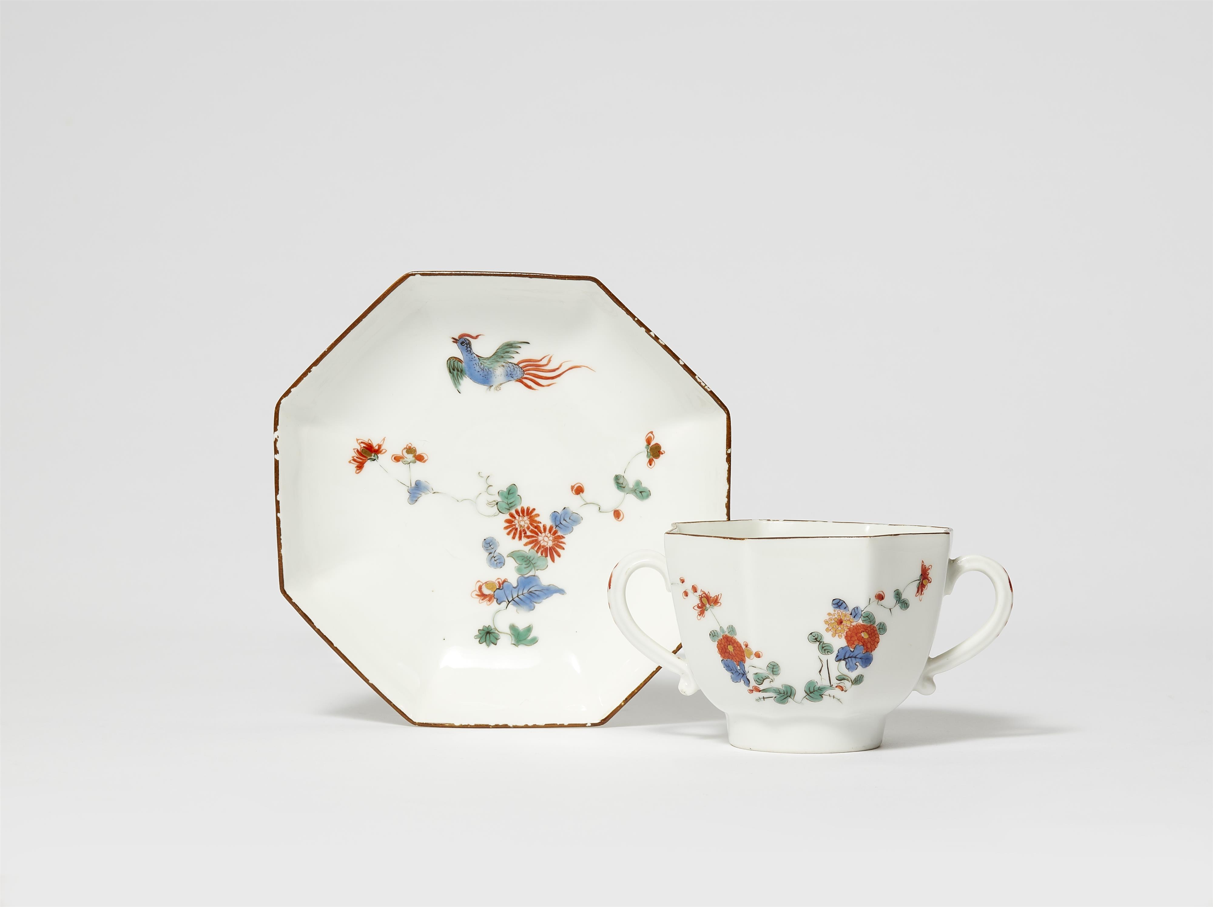 A Meissen porcelain cup and saucer with Hôô birds and chrysanthemums - image-1