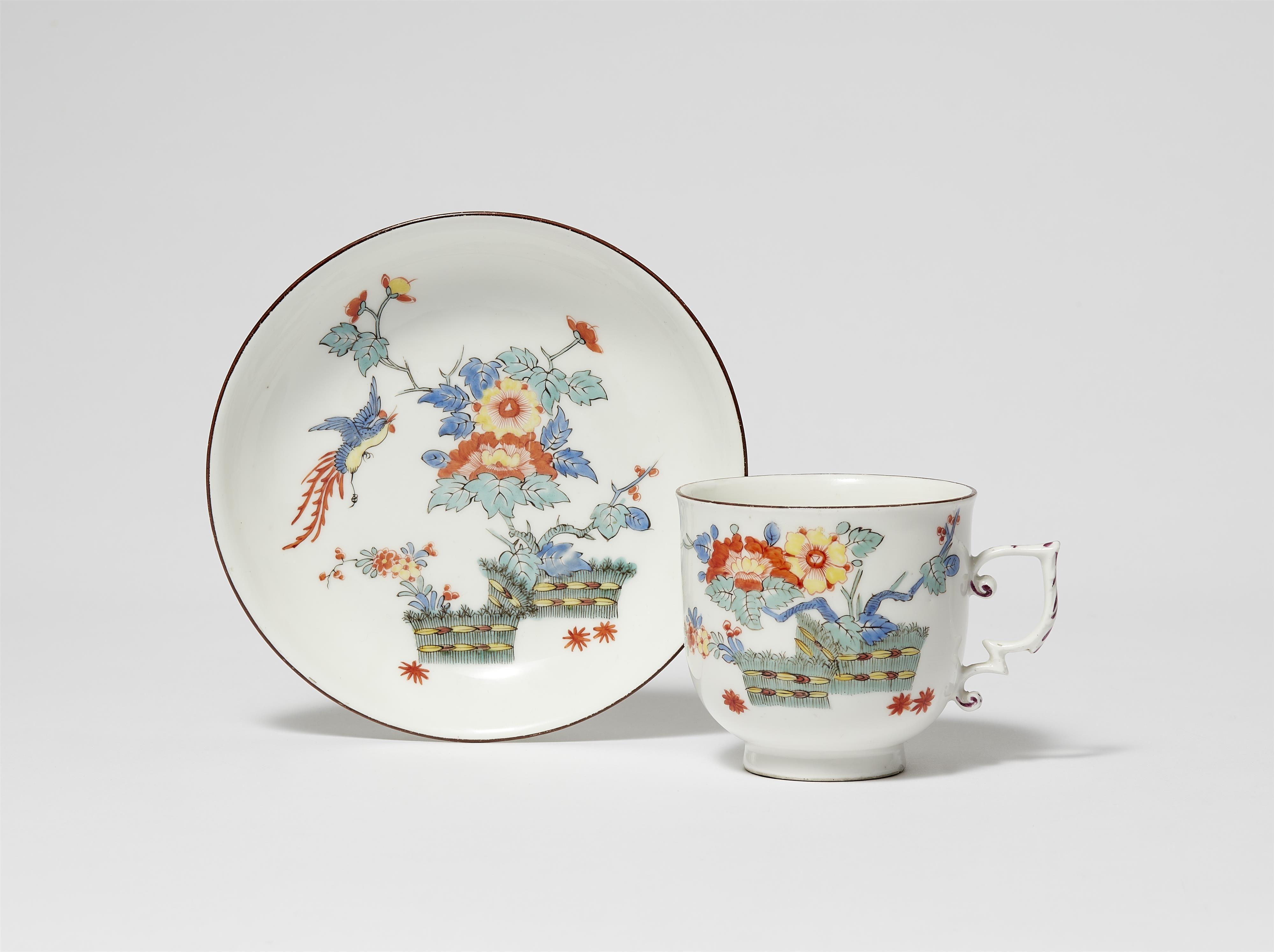 A Meissen porcelain tea bowl and saucer with Hôô birds, peonies and rice straw designs - image-1