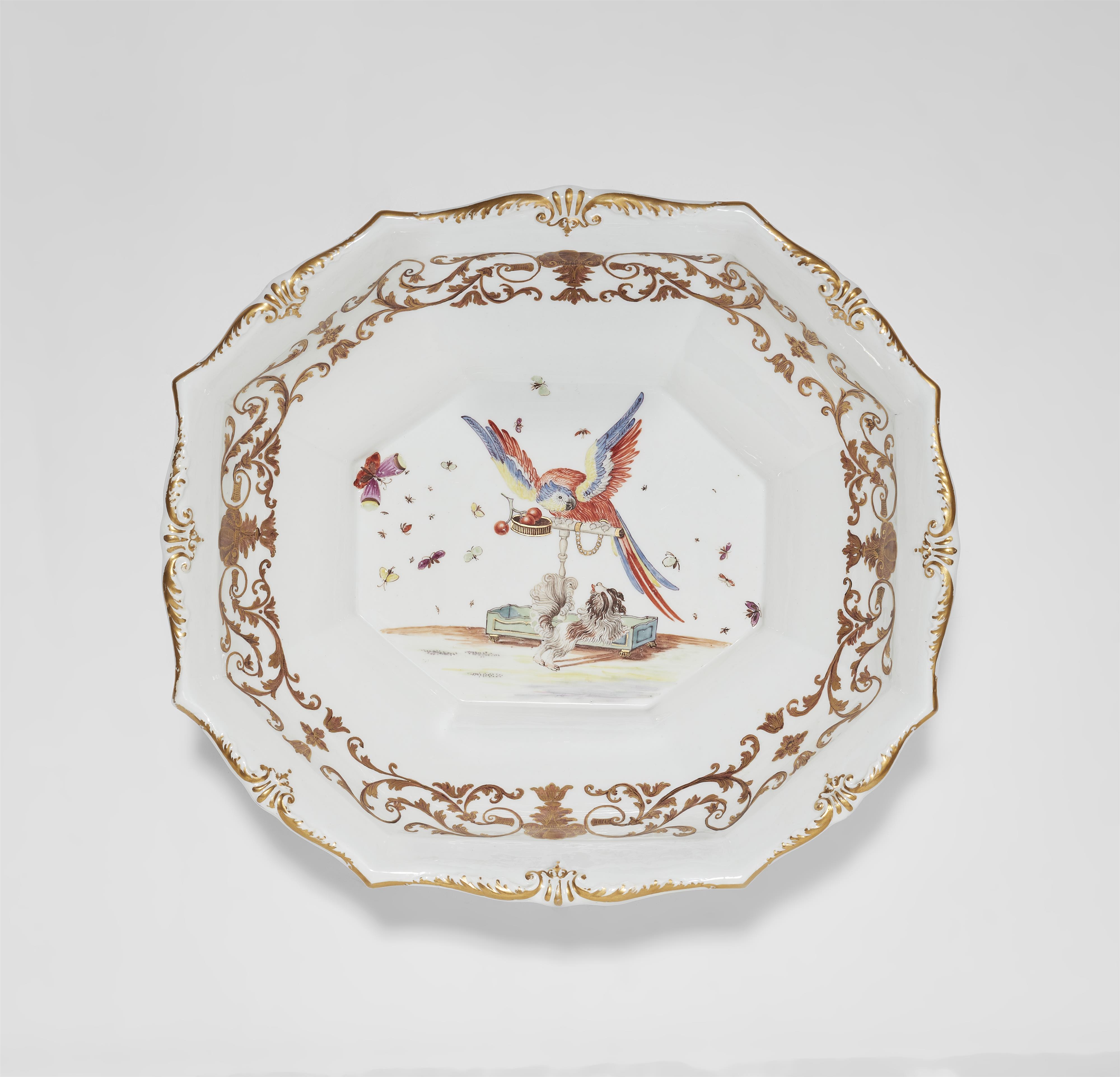 A Meissen porcelain dish with a parrot and a Bolognese dog - image-1